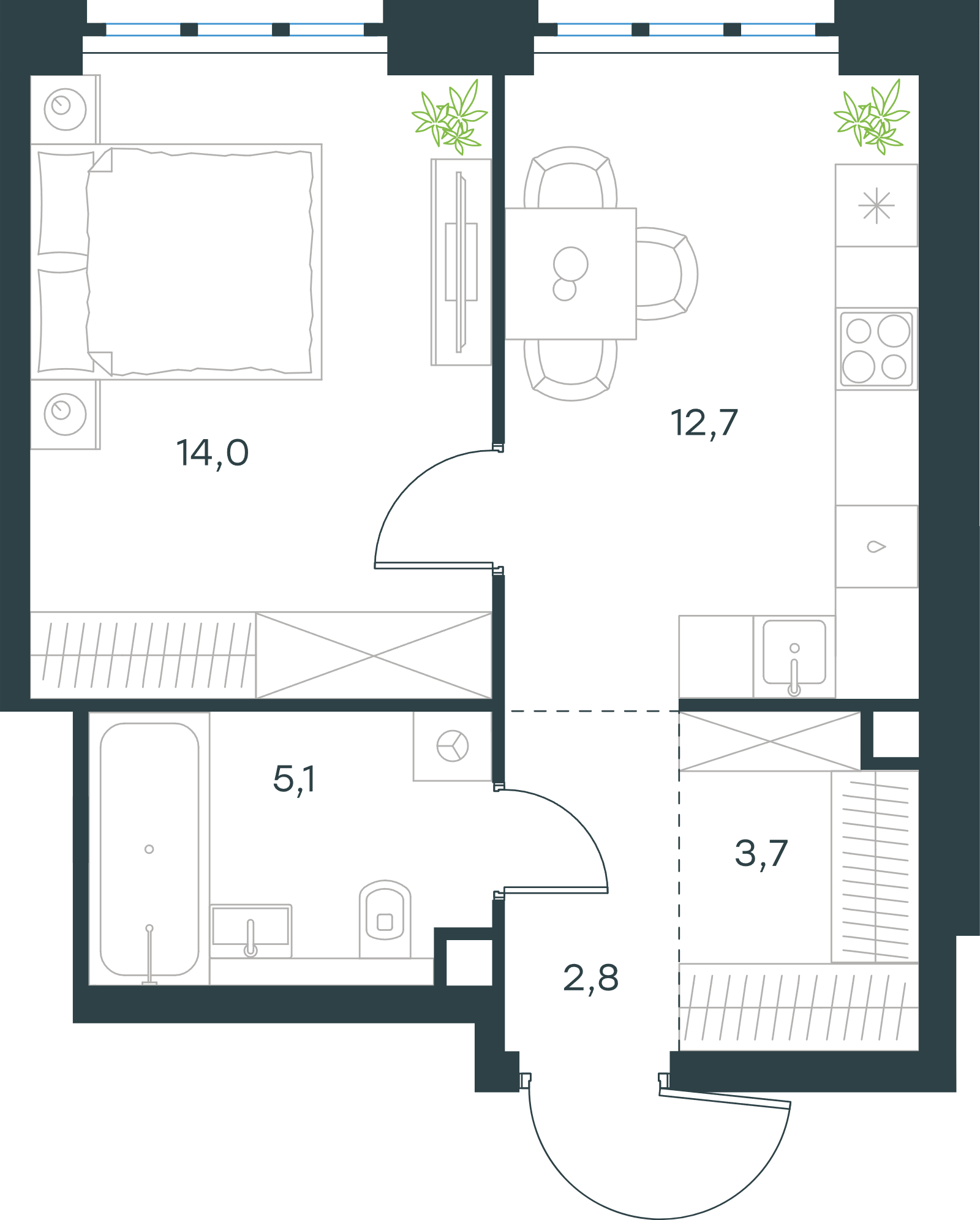 Официальная схема Левел Южнопортовая, 38,3 м²
