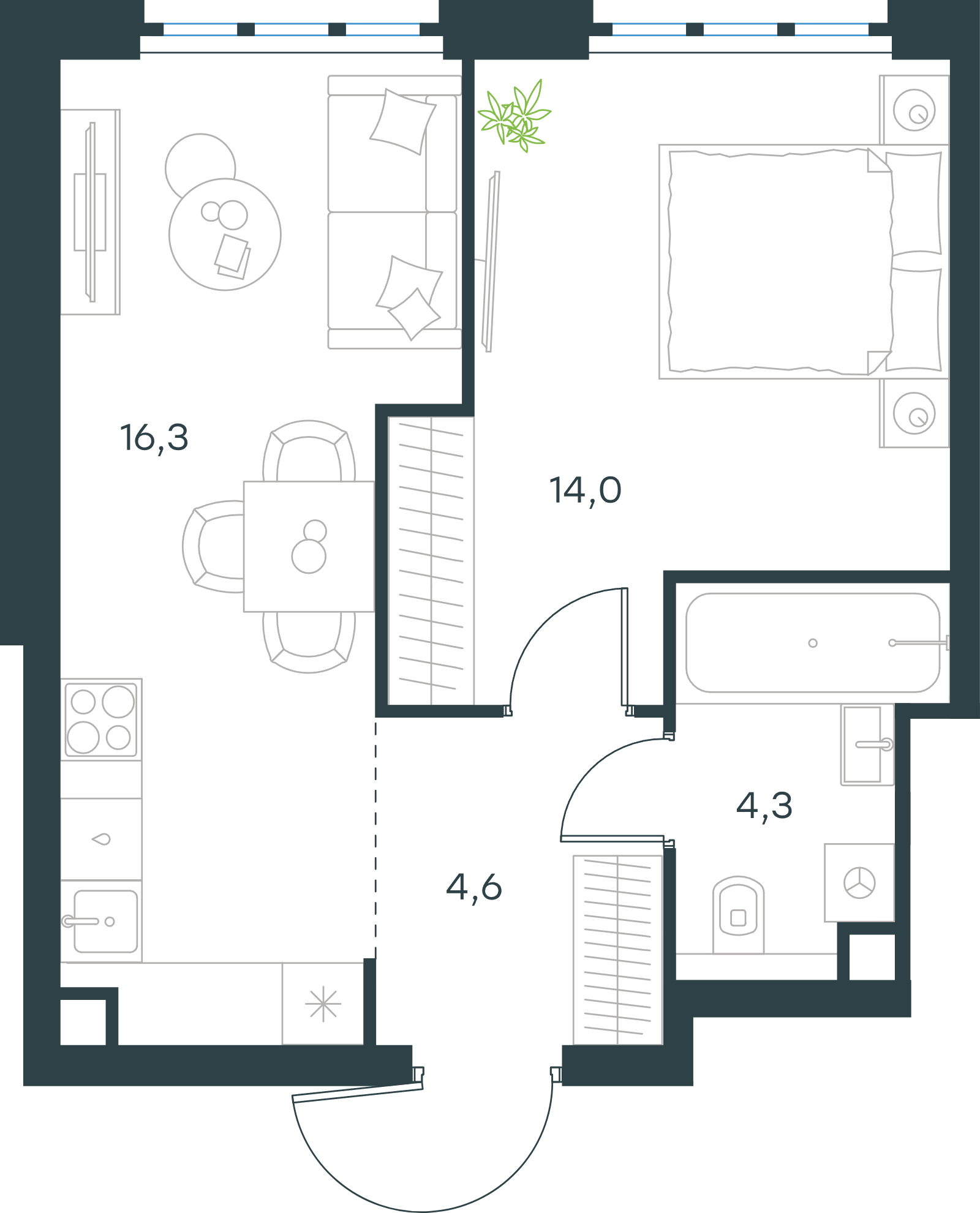 Официальная схема Левел Южнопортовая, 39,2 м²
