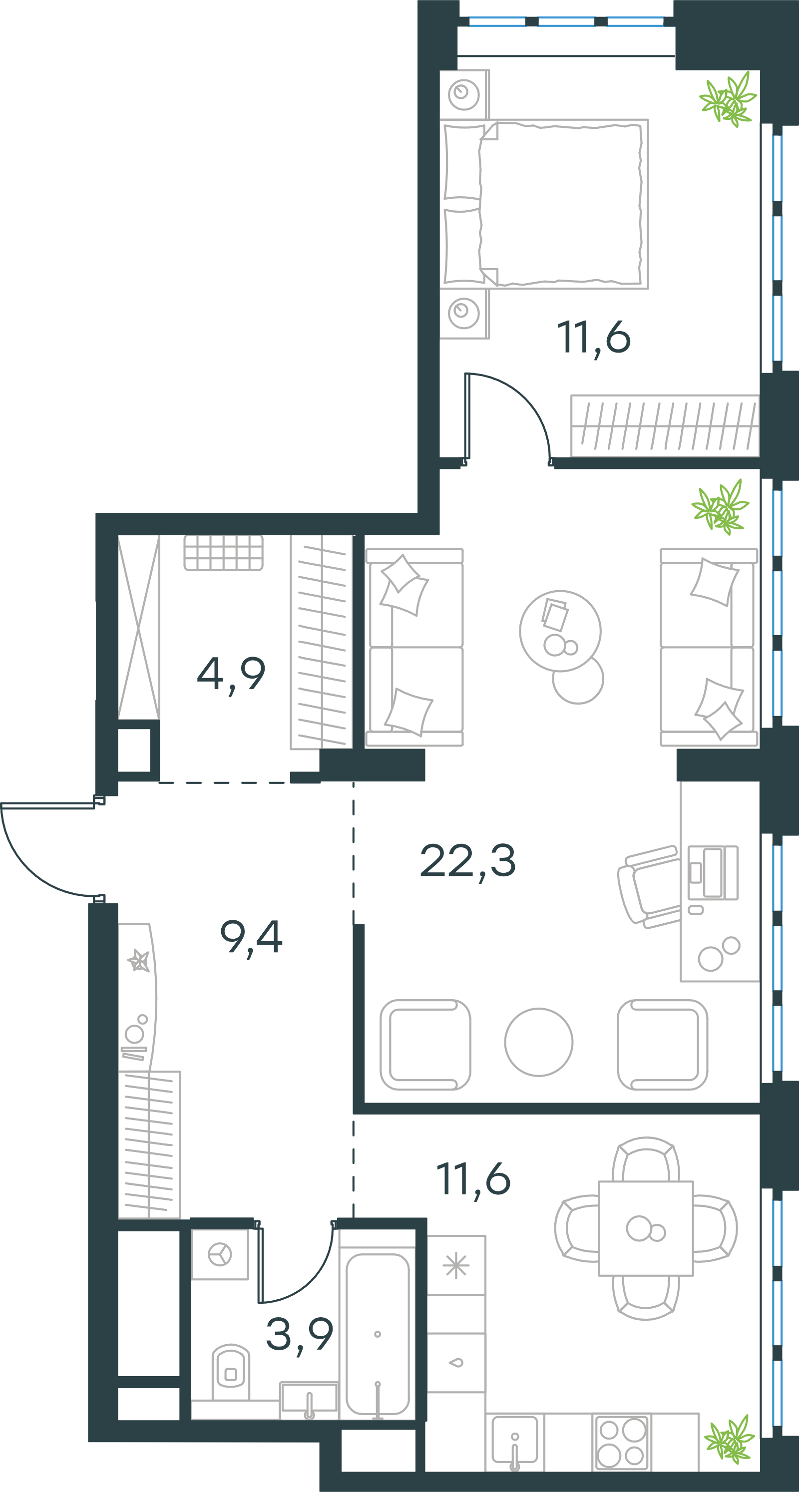 Официальная схема Левел Южнопортовая, 63,7 м²