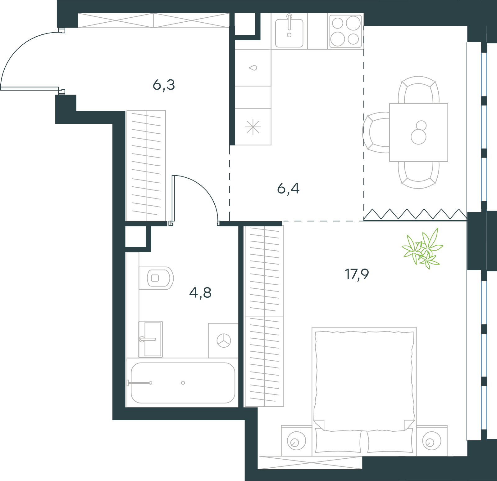 Официальная схема Левел Южнопортовая, 35,4 м²