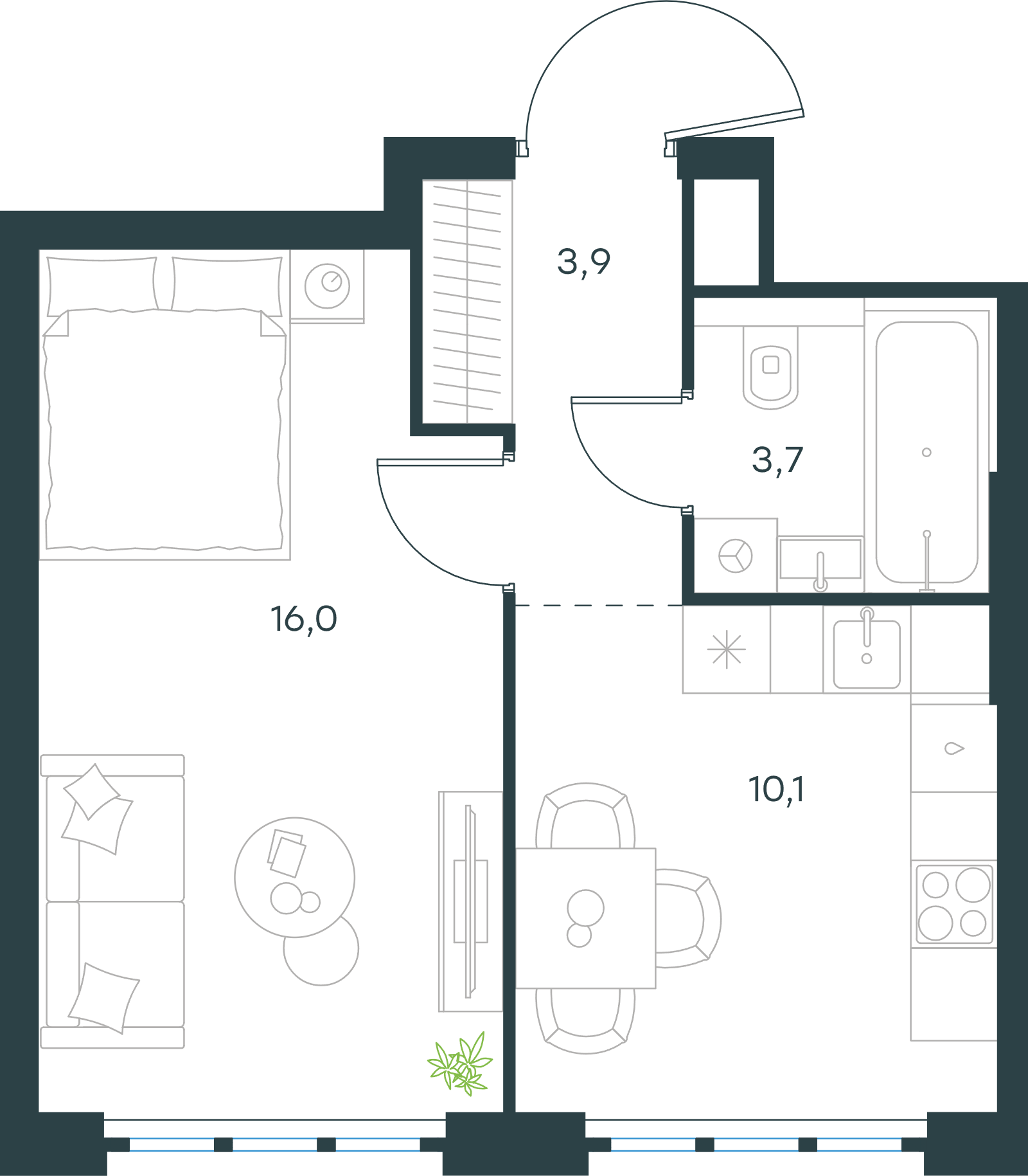 Официальная схема Левел Южнопортовая, 33,7 м²