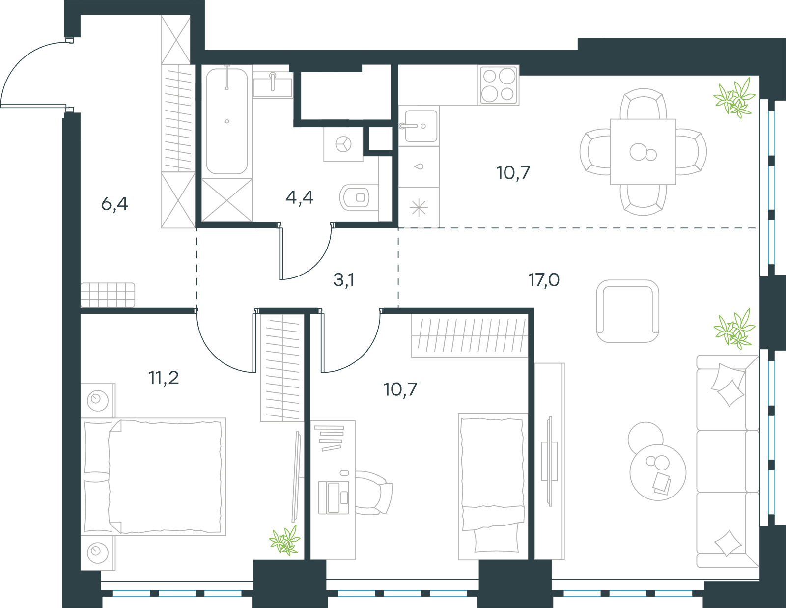 Официальная схема Левел Южнопортовая, 63,5 м²