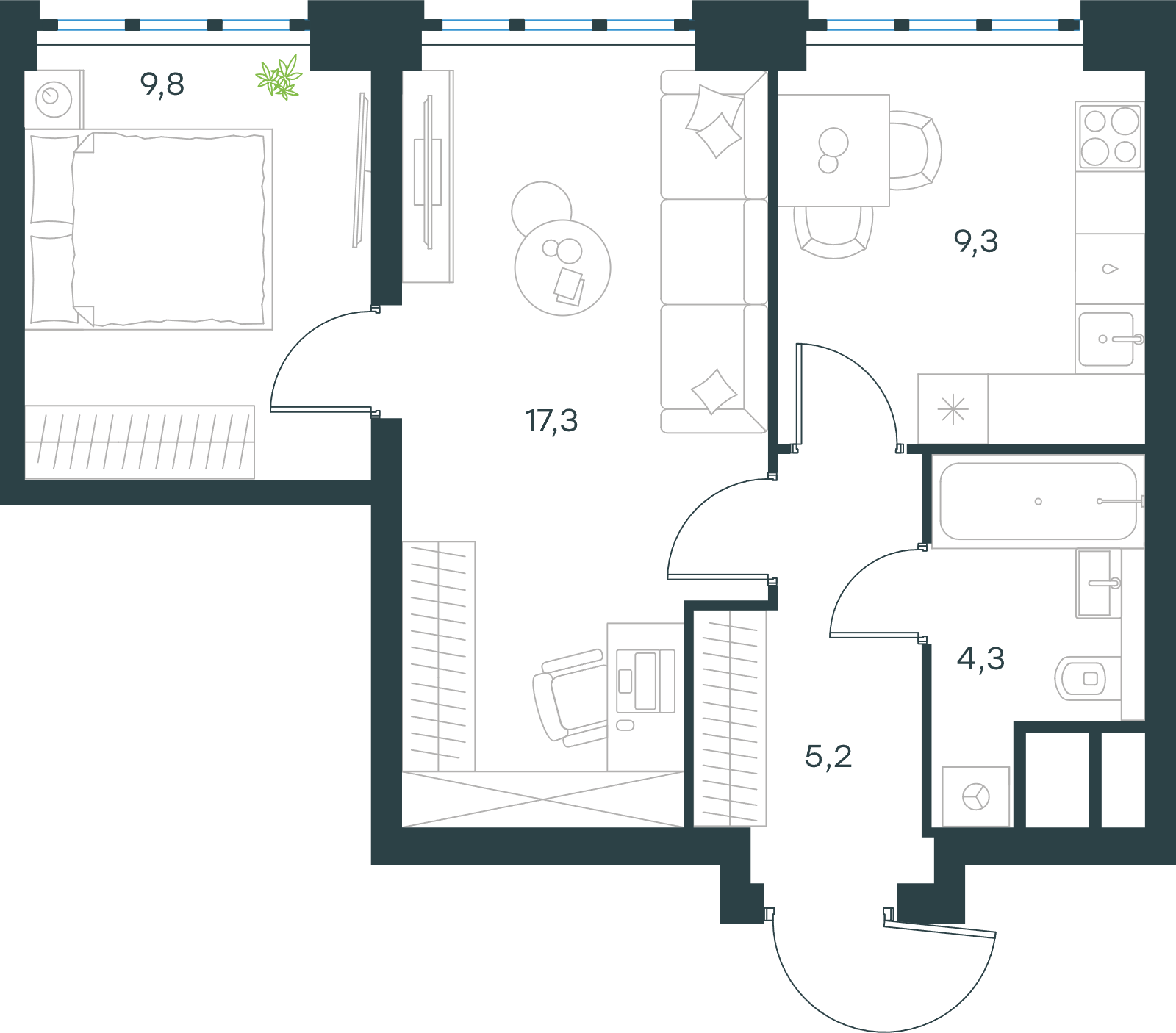 Официальная схема Левел Южнопортовая, 45,9 м²