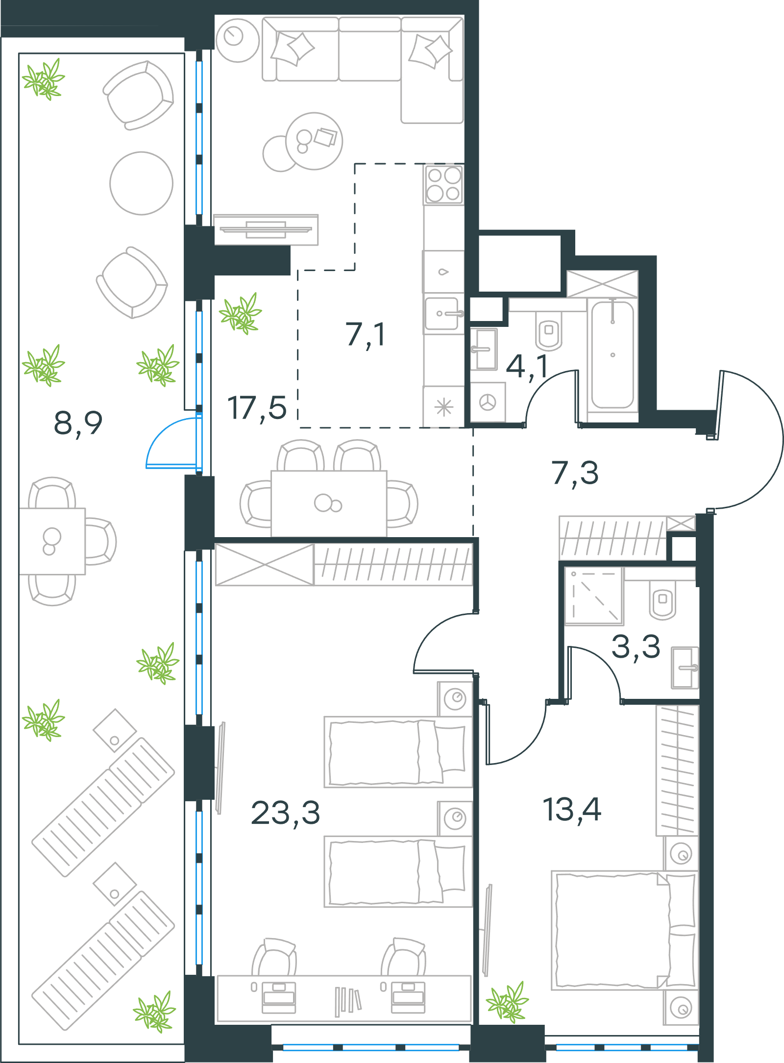 Официальная схема Левел Южнопортовая, 84,9 м²