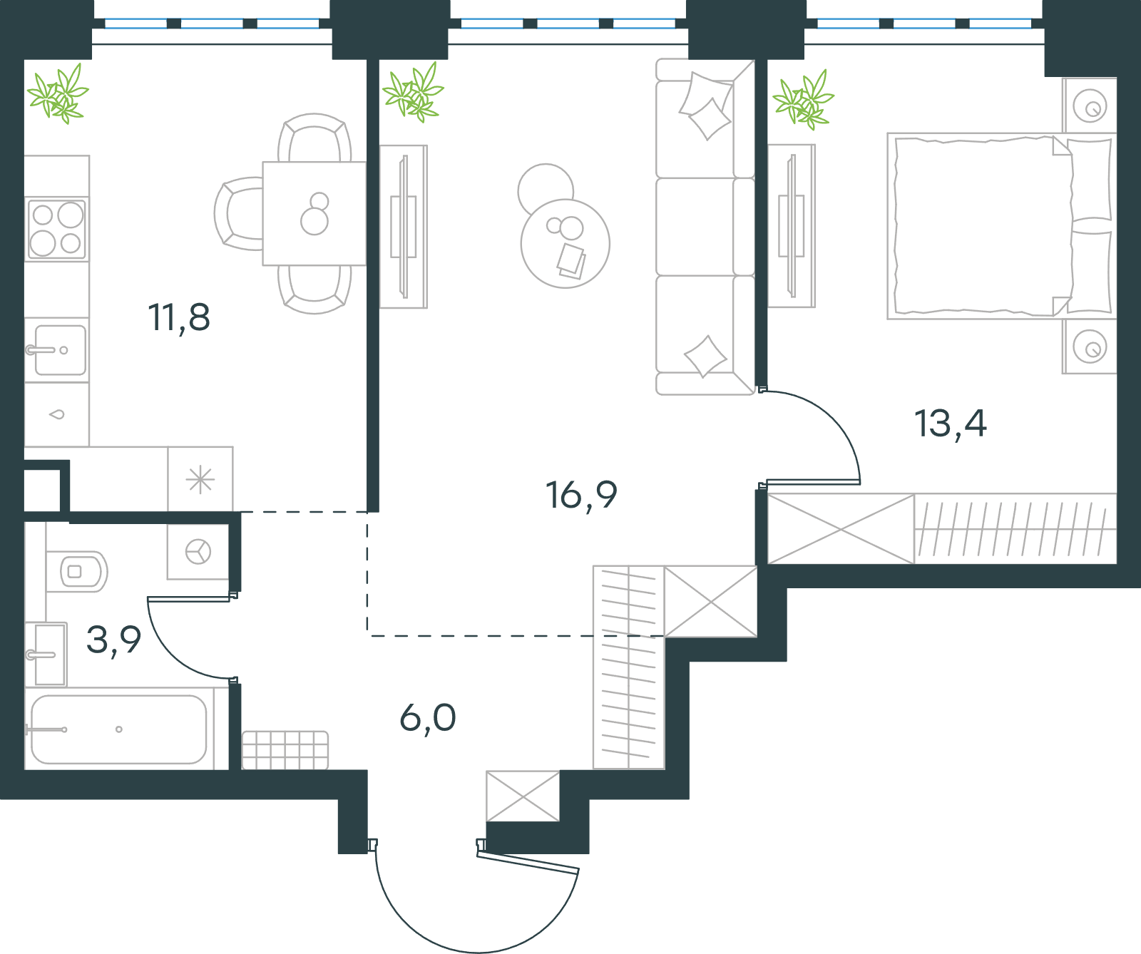 Официальная схема Левел Южнопортовая, 52 м²