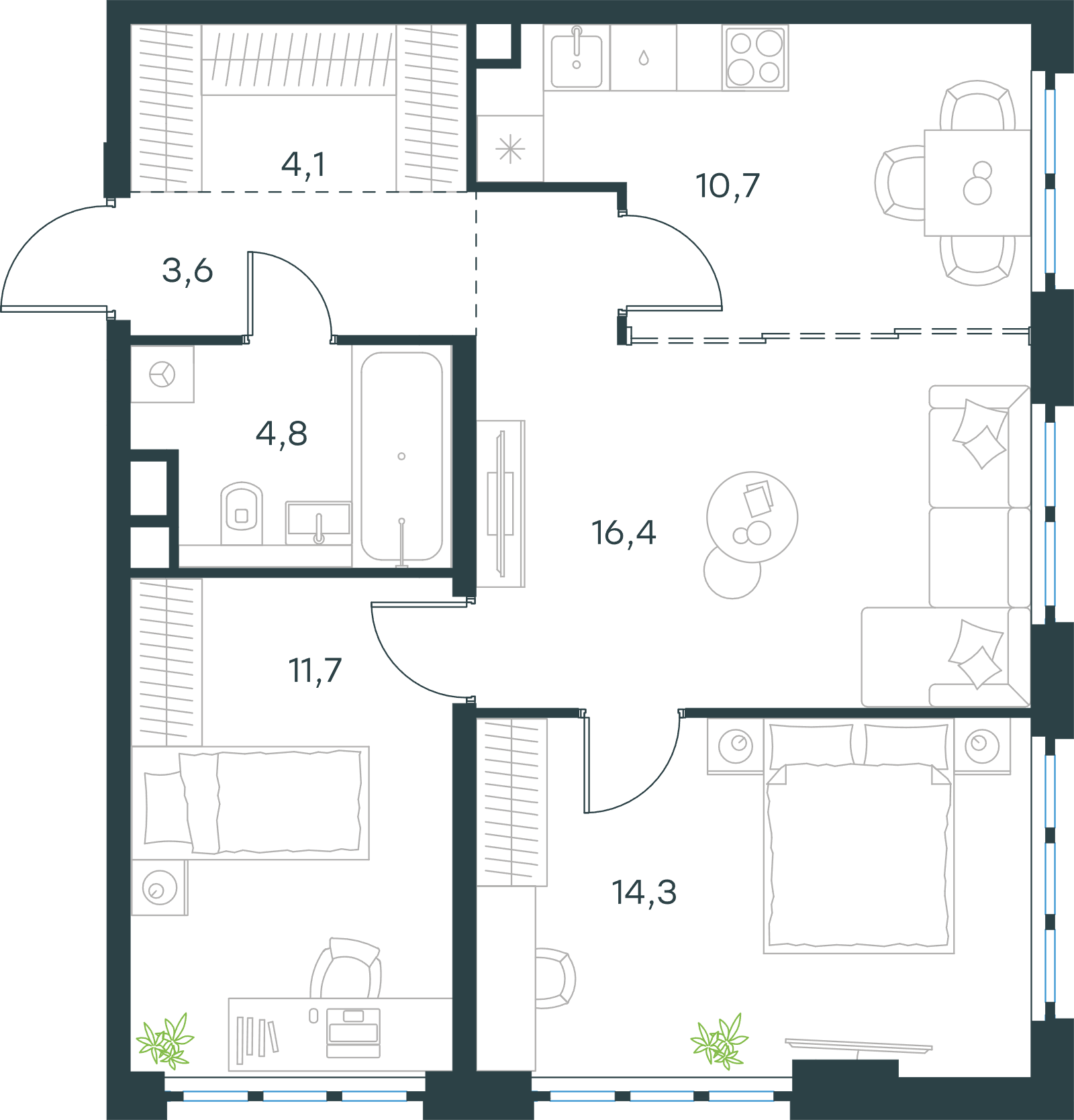 Официальная схема Левел Южнопортовая, 65,6 м²