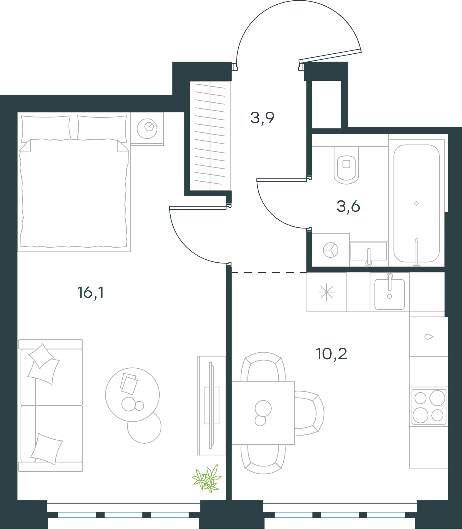 Официальная схема Левел Южнопортовая, 33,8 м²