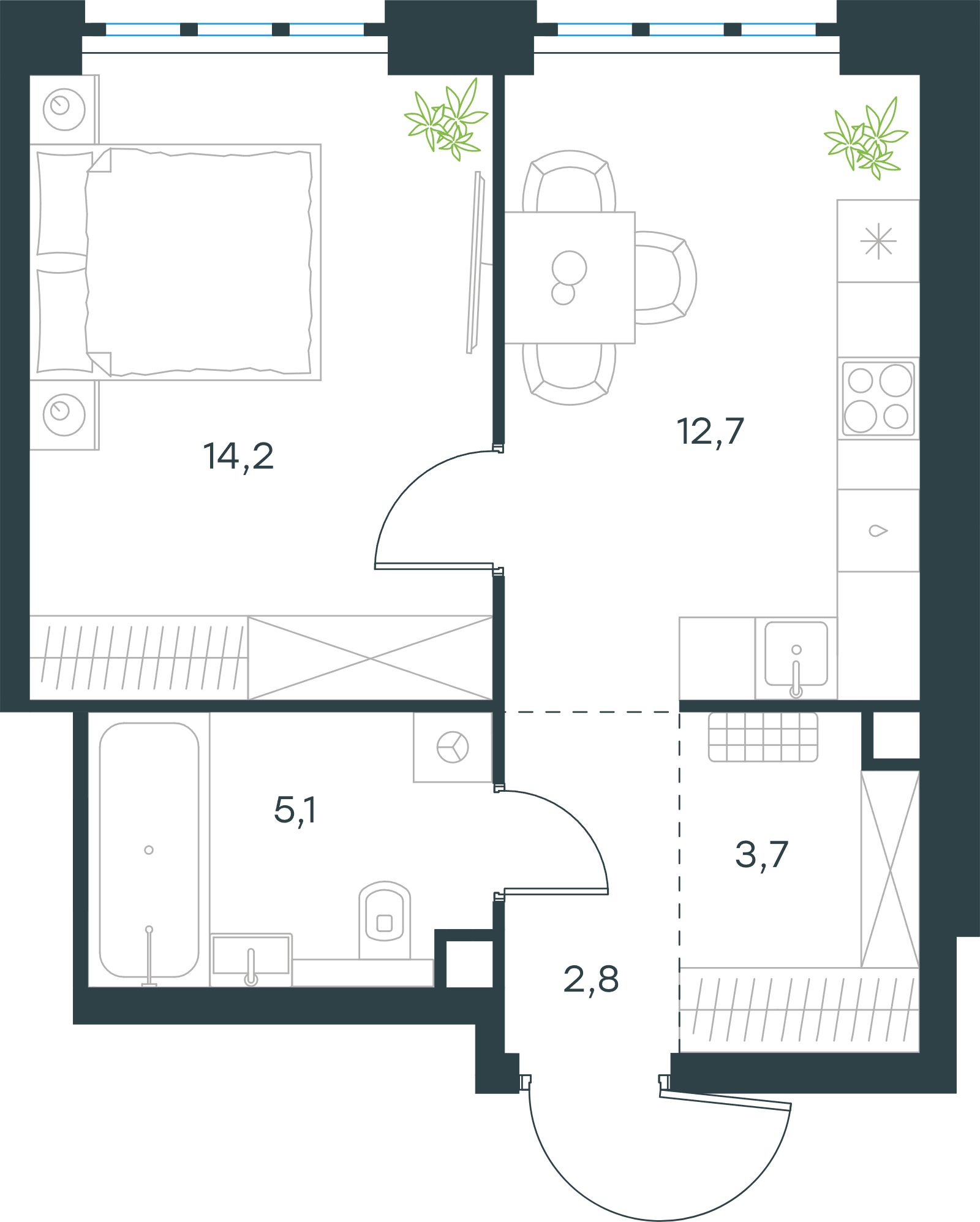 Официальная схема Левел Южнопортовая, 38,5 м²