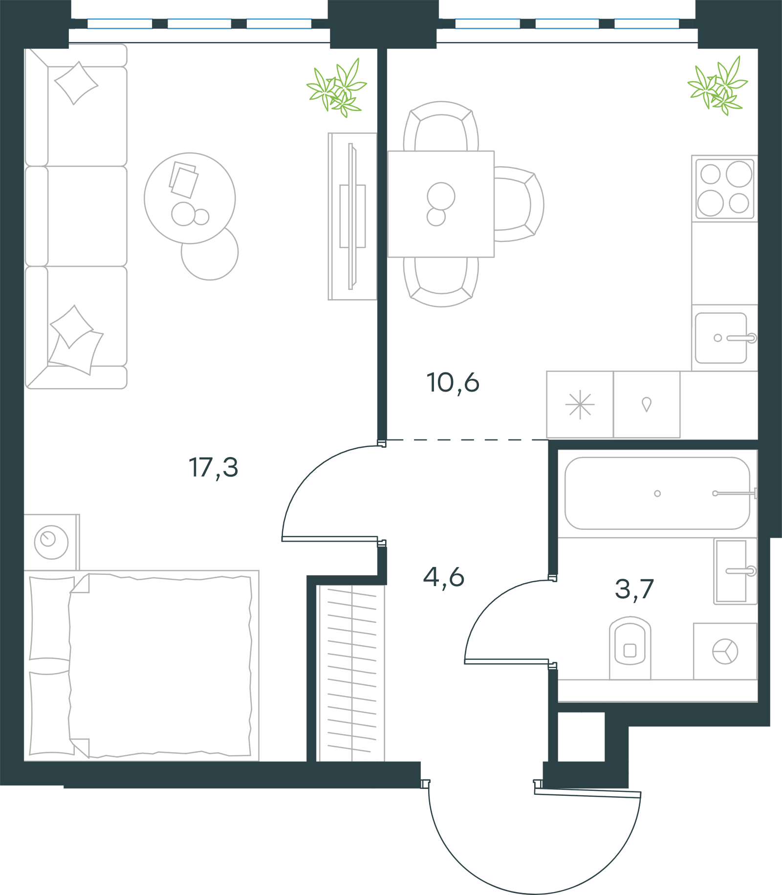 Официальная схема Левел Южнопортовая, 36,2 м²