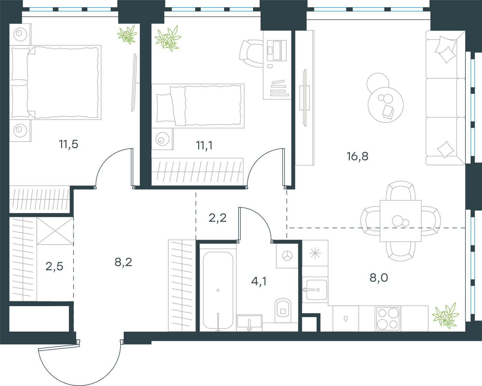 Официальная схема Левел Южнопортовая, 64,4 м²