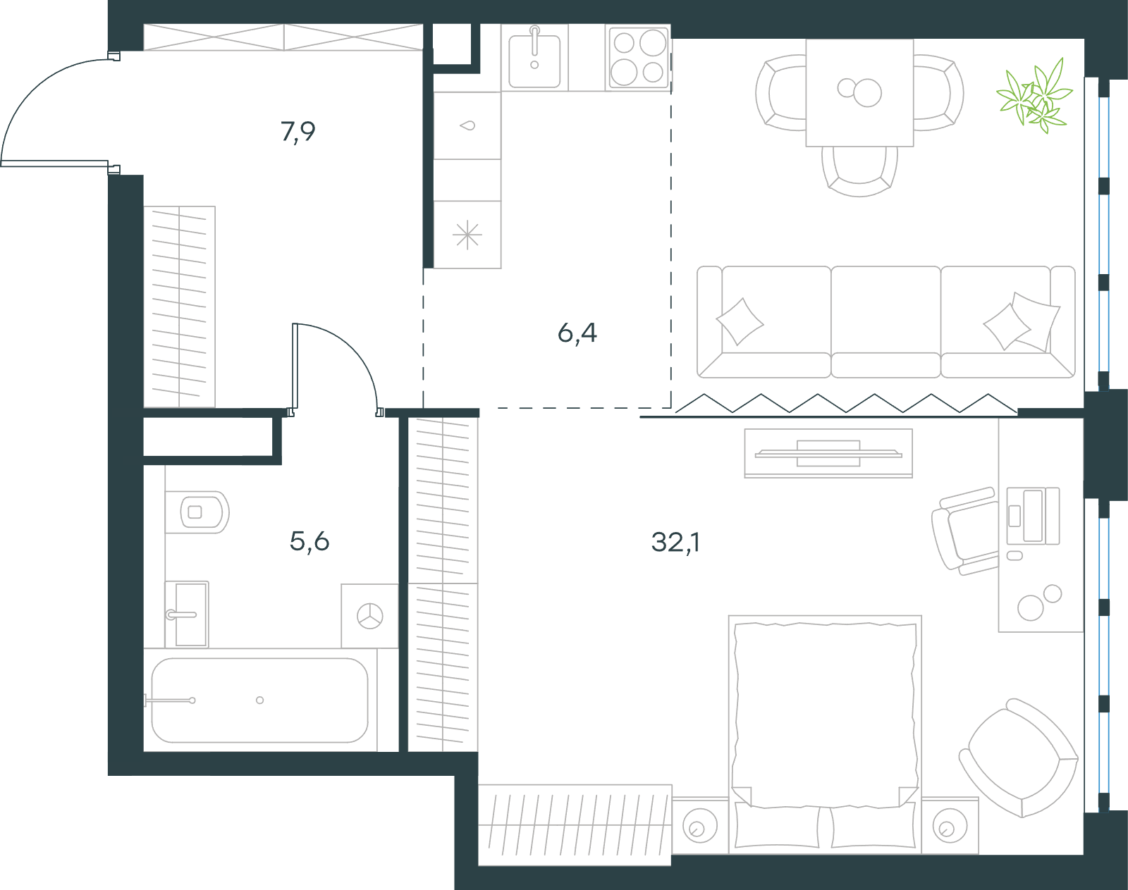 Официальная схема Левел Южнопортовая, 52 м²