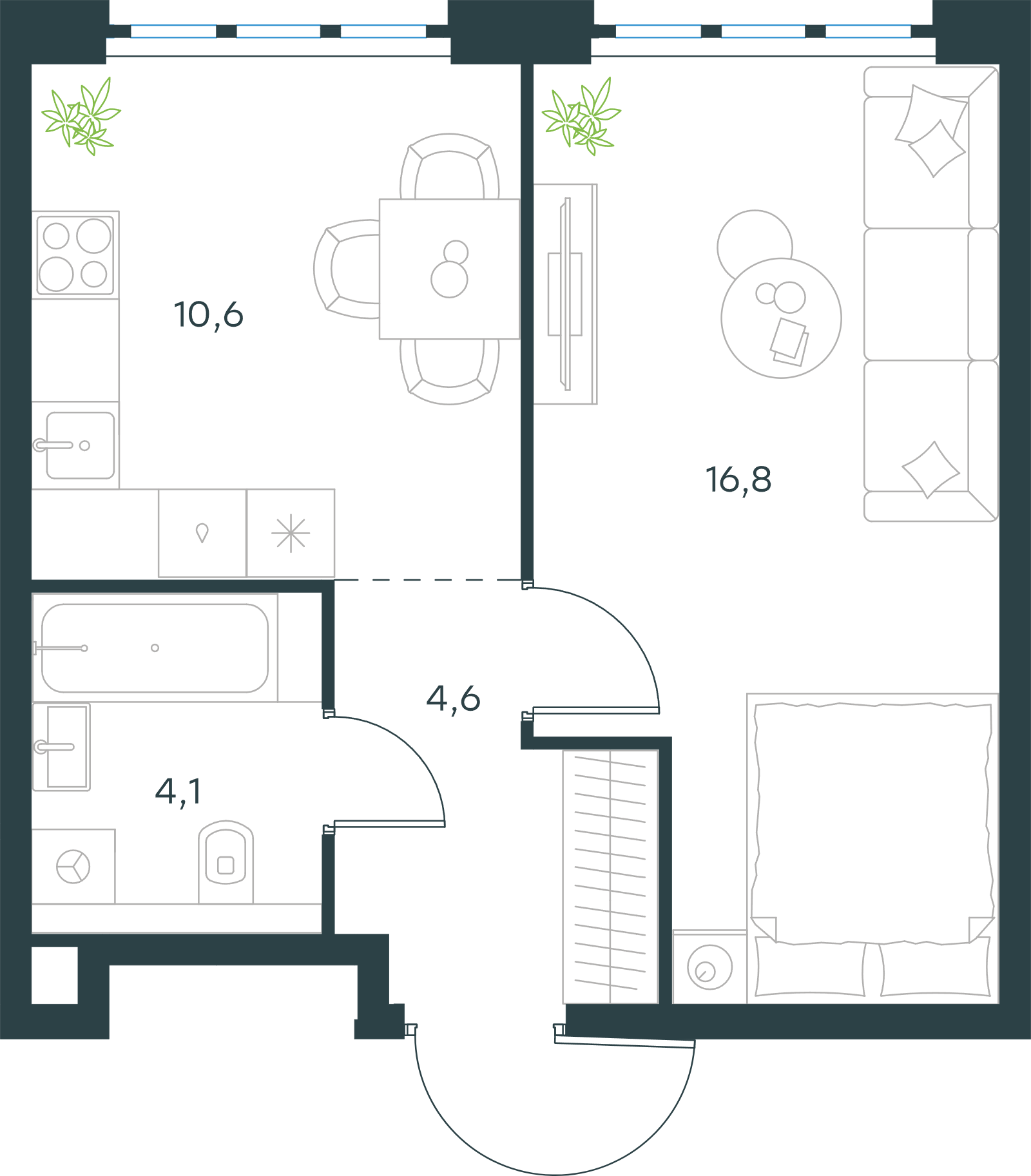 Официальная схема Левел Южнопортовая, 36,1 м²