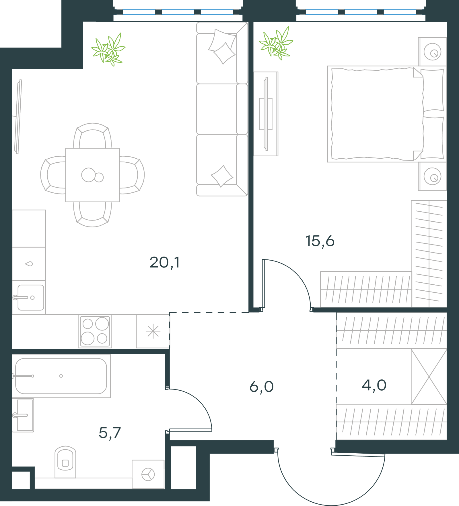 Официальная схема Левел Южнопортовая, 51,4 м²