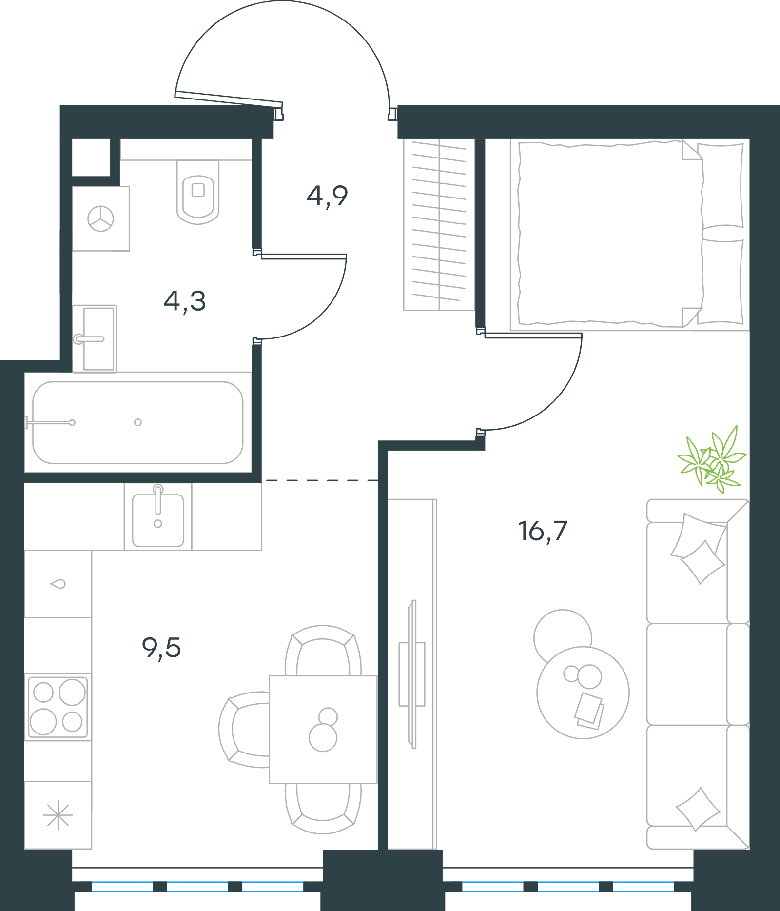 Официальная схема Левел Южнопортовая, 35,4 м²