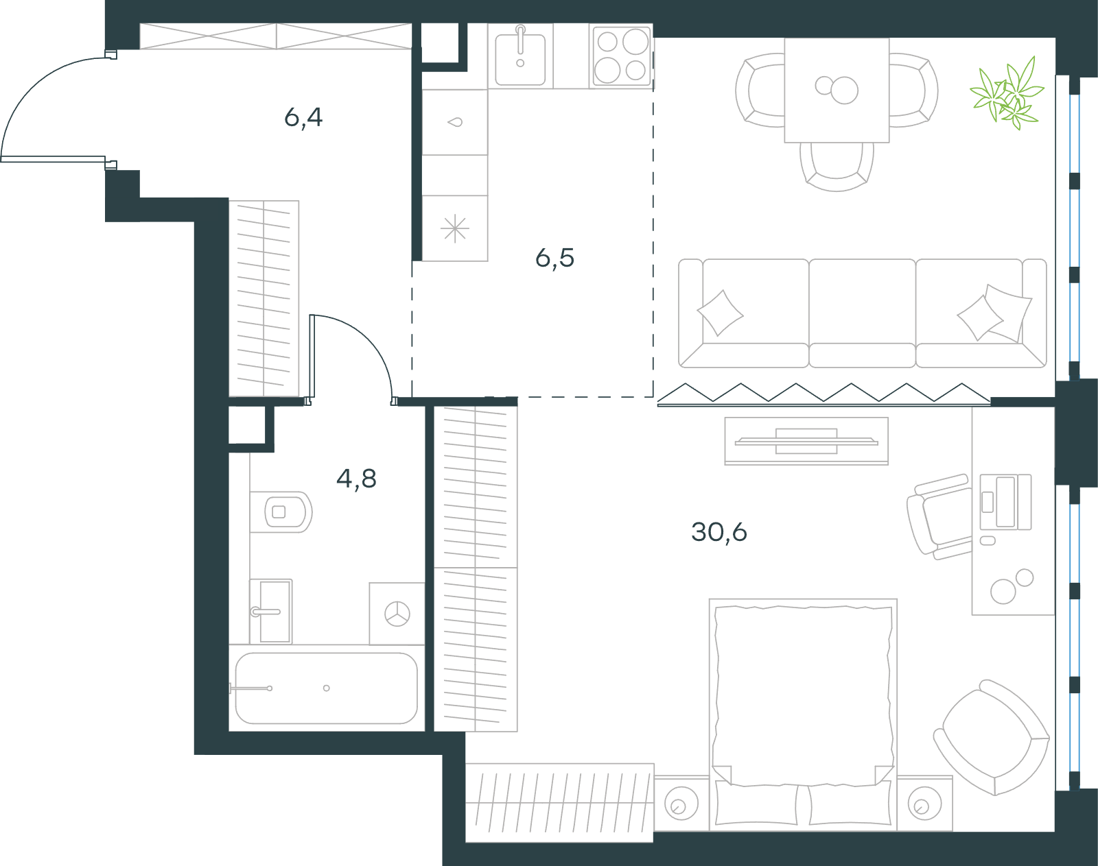 Официальная схема Левел Южнопортовая, 48,3 м²