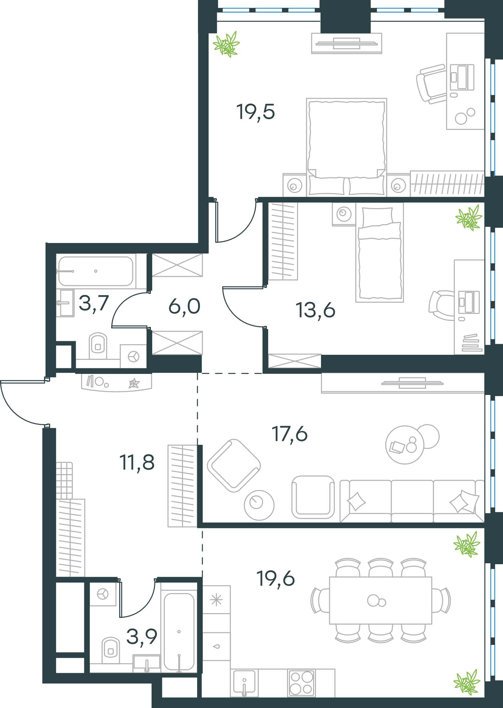 Официальная схема Левел Южнопортовая, 95,7 м²
