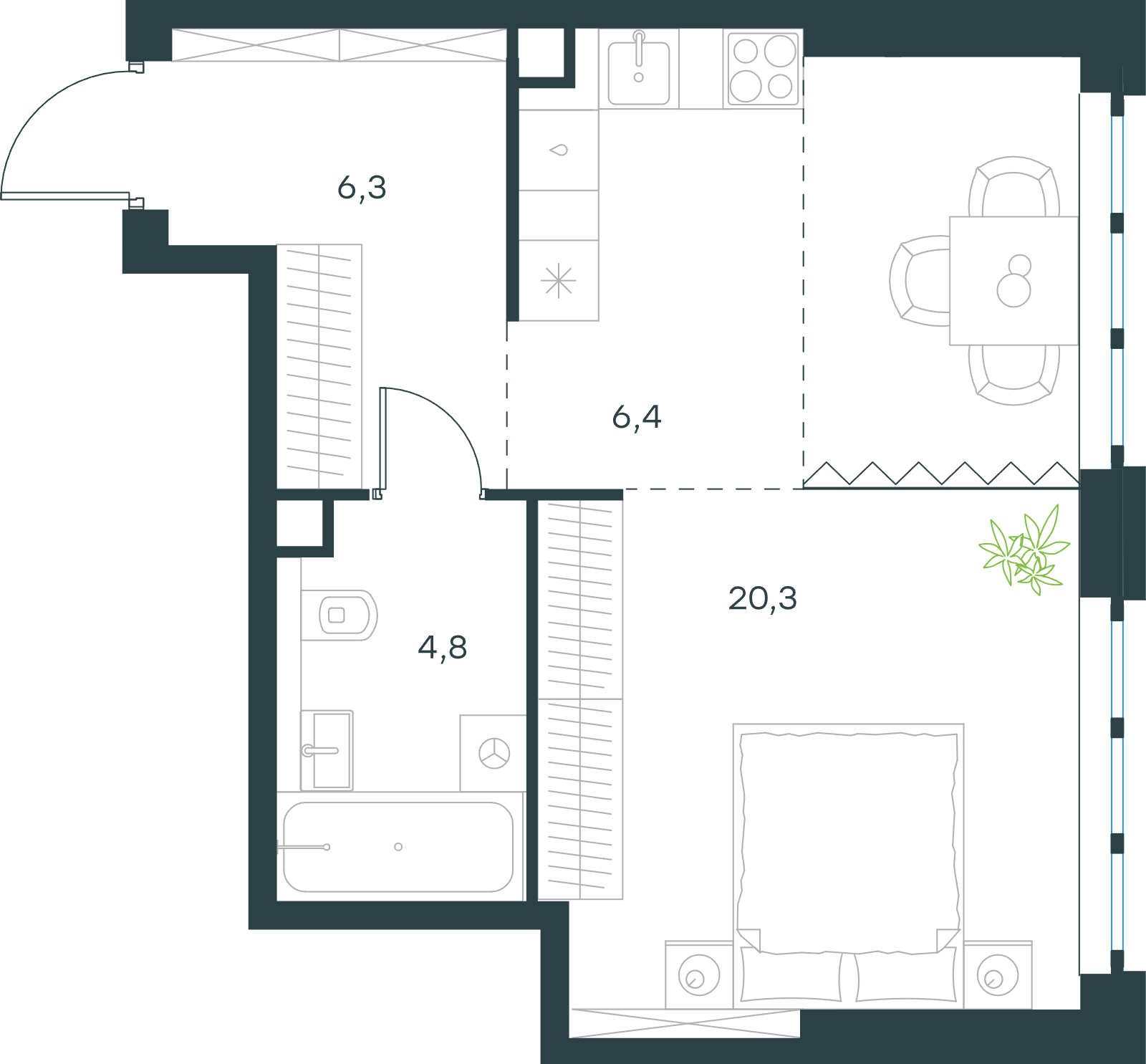 Официальная схема Левел Южнопортовая, 37,8 м²