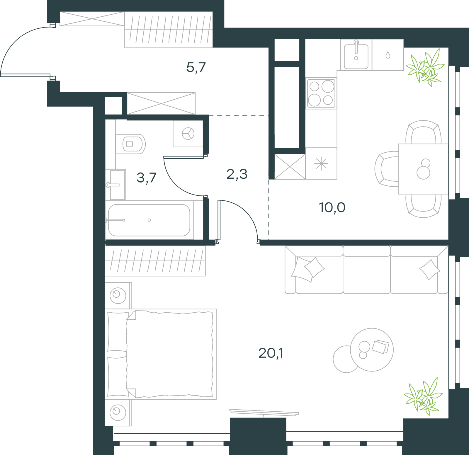 Официальная схема Левел Южнопортовая, 41,8 м²
