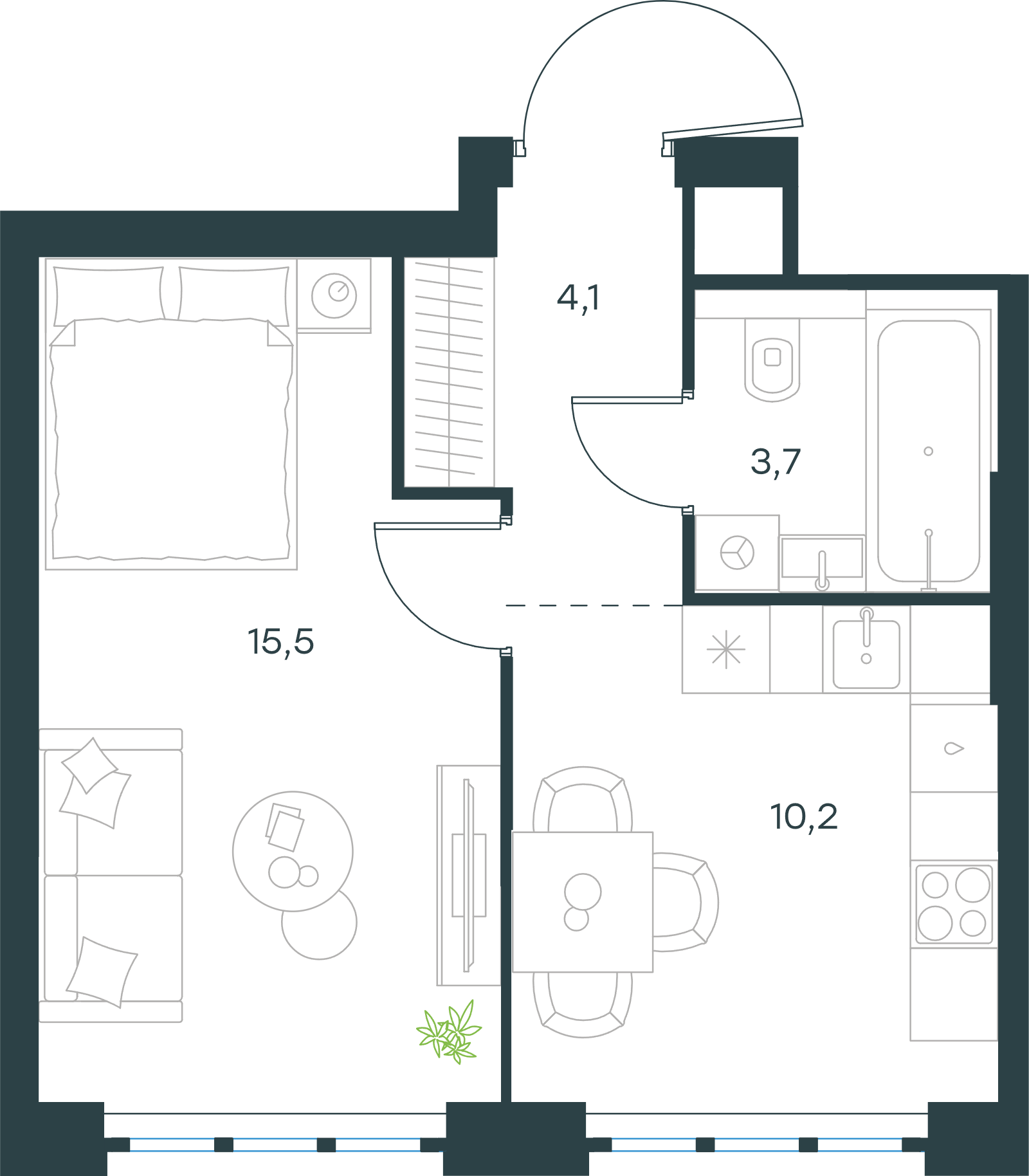 Официальная схема Левел Южнопортовая, 33,5 м²