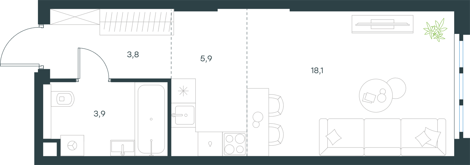 Официальная схема Левел Южнопортовая, 31,7 м²