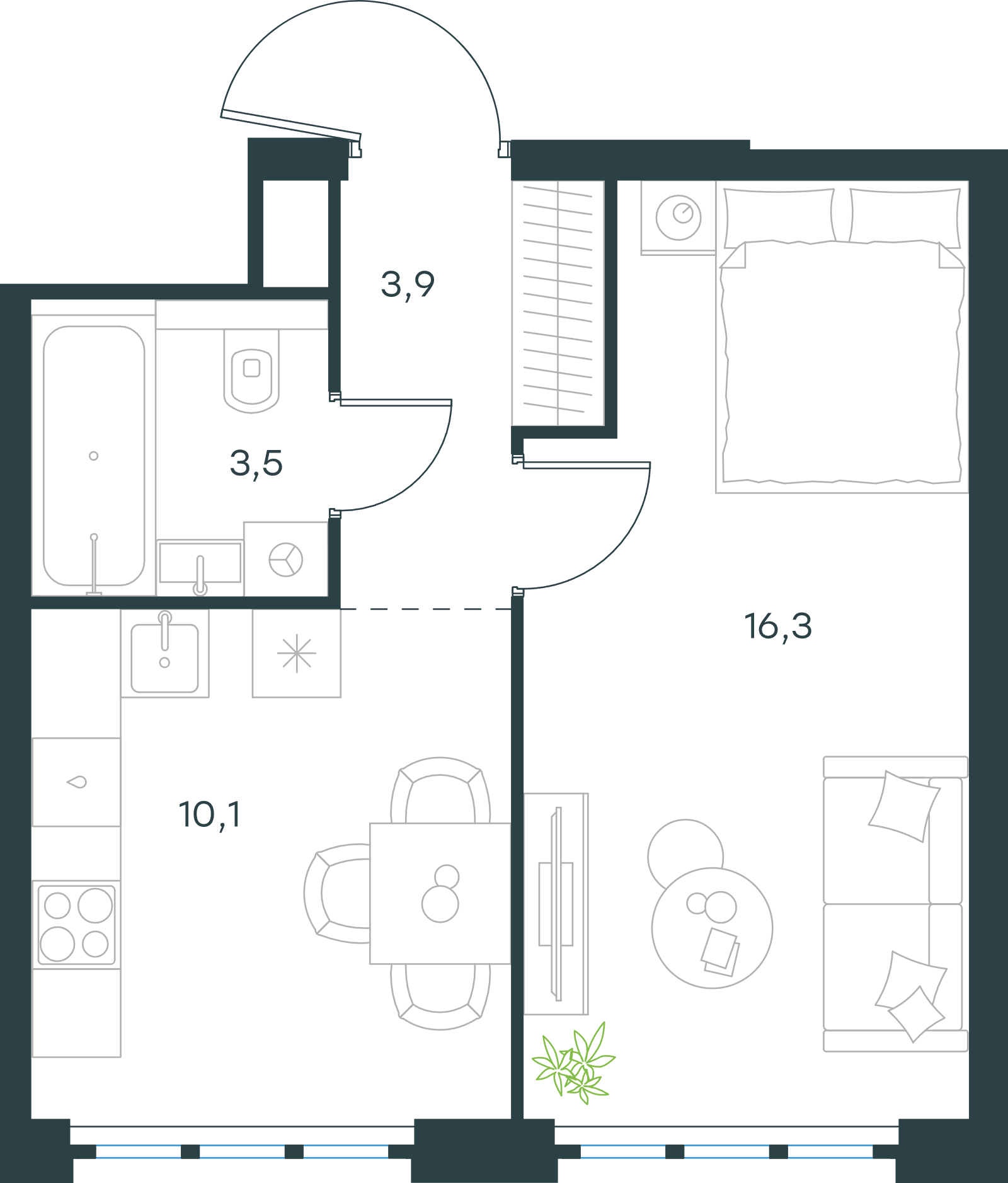 Официальная схема Левел Южнопортовая, 33,8 м²