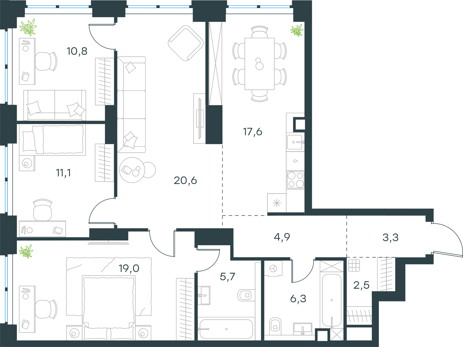 Официальная схема Левел Звенигородская, 101,8 м²