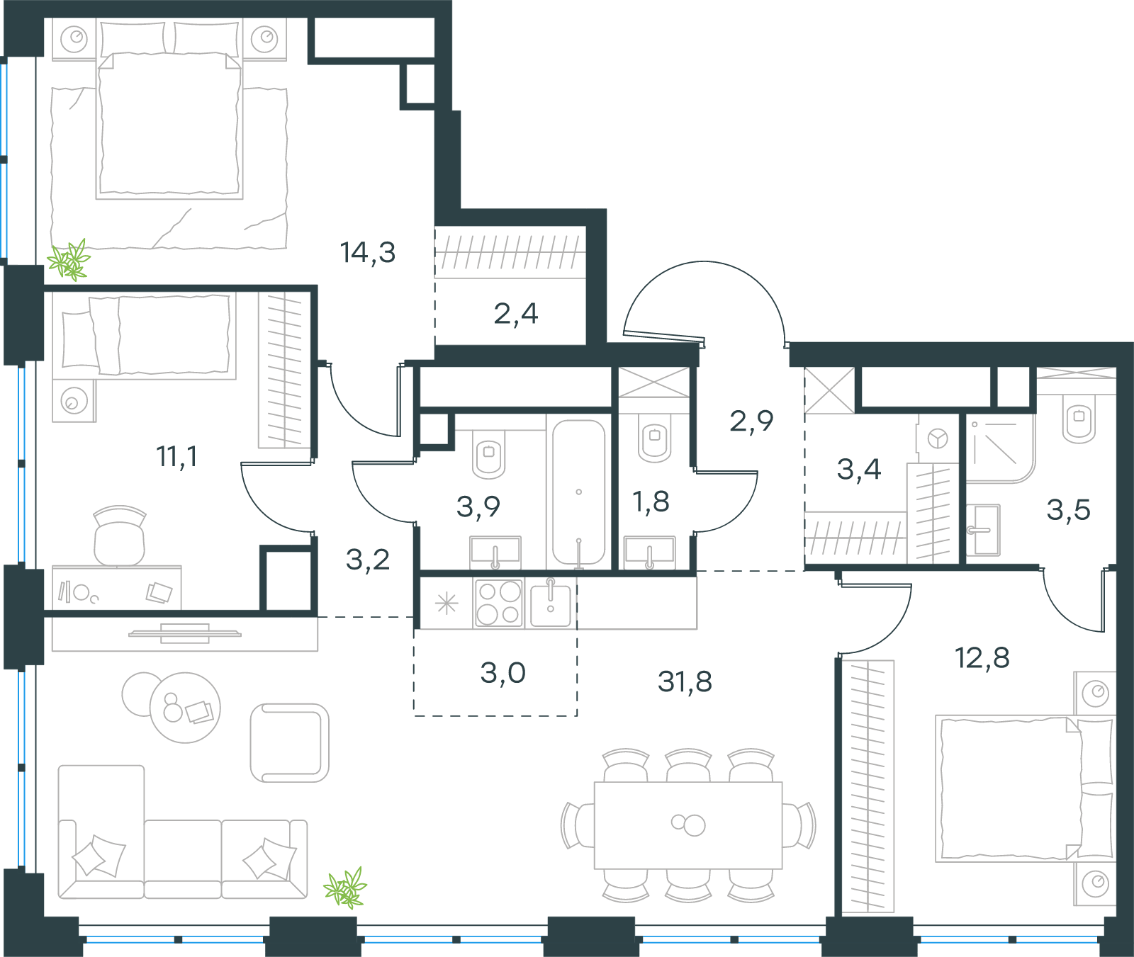 Официальная схема Левел Звенигородская, 94,1 м²