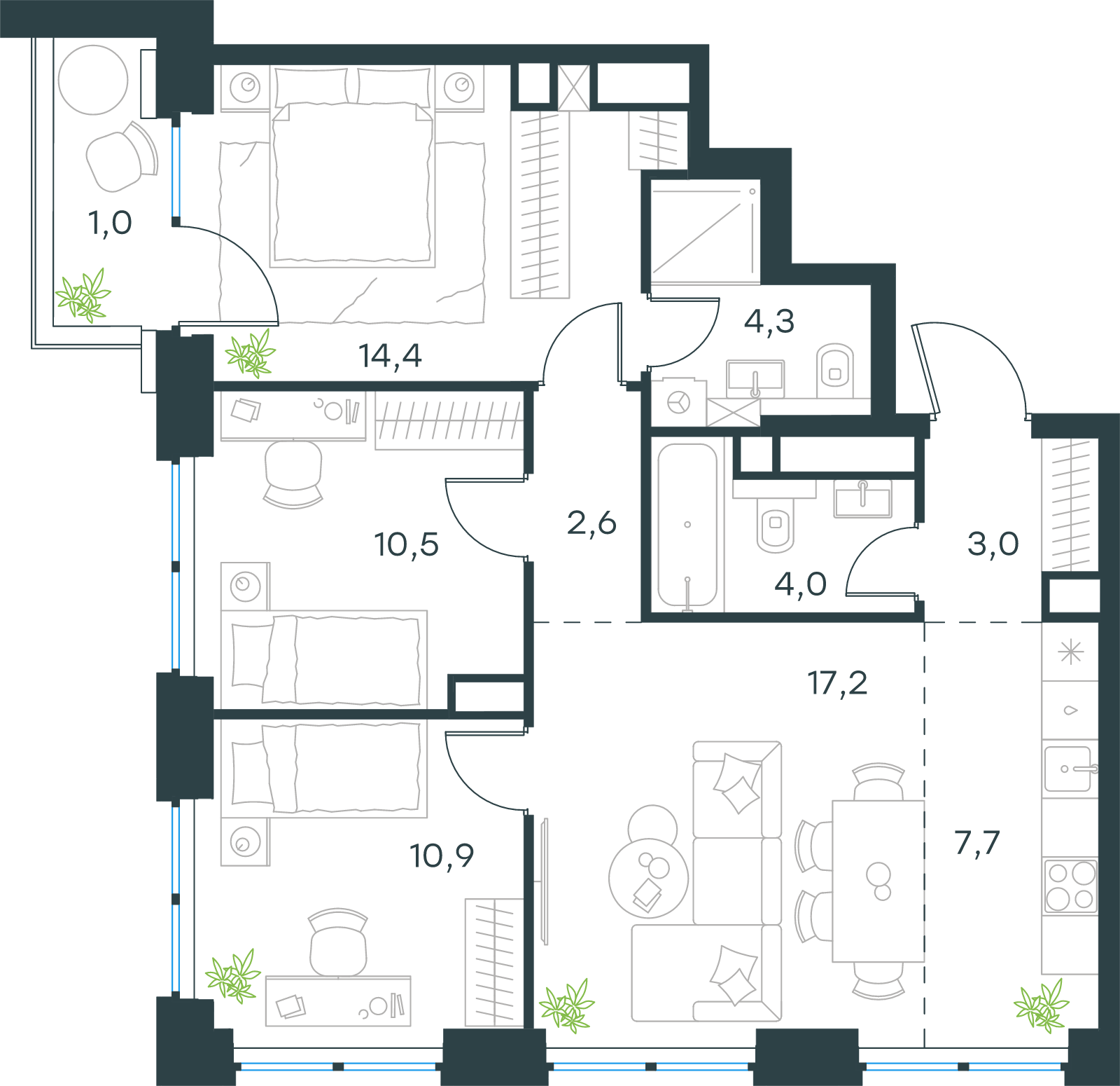 Официальная схема Левел Звенигородская, 75,6 м²