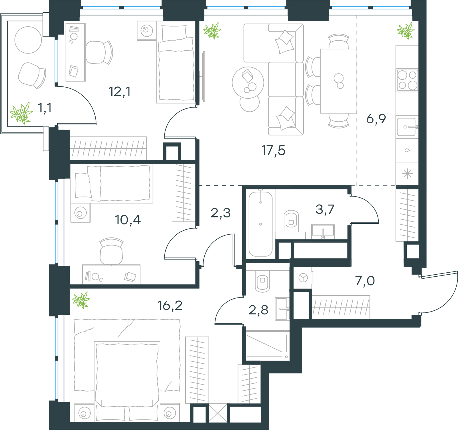 Официальная схема Левел Звенигородская, 80 м²
