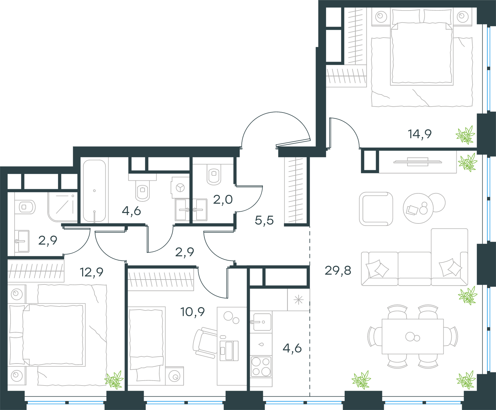 Официальная схема Левел Звенигородская, 91 м²