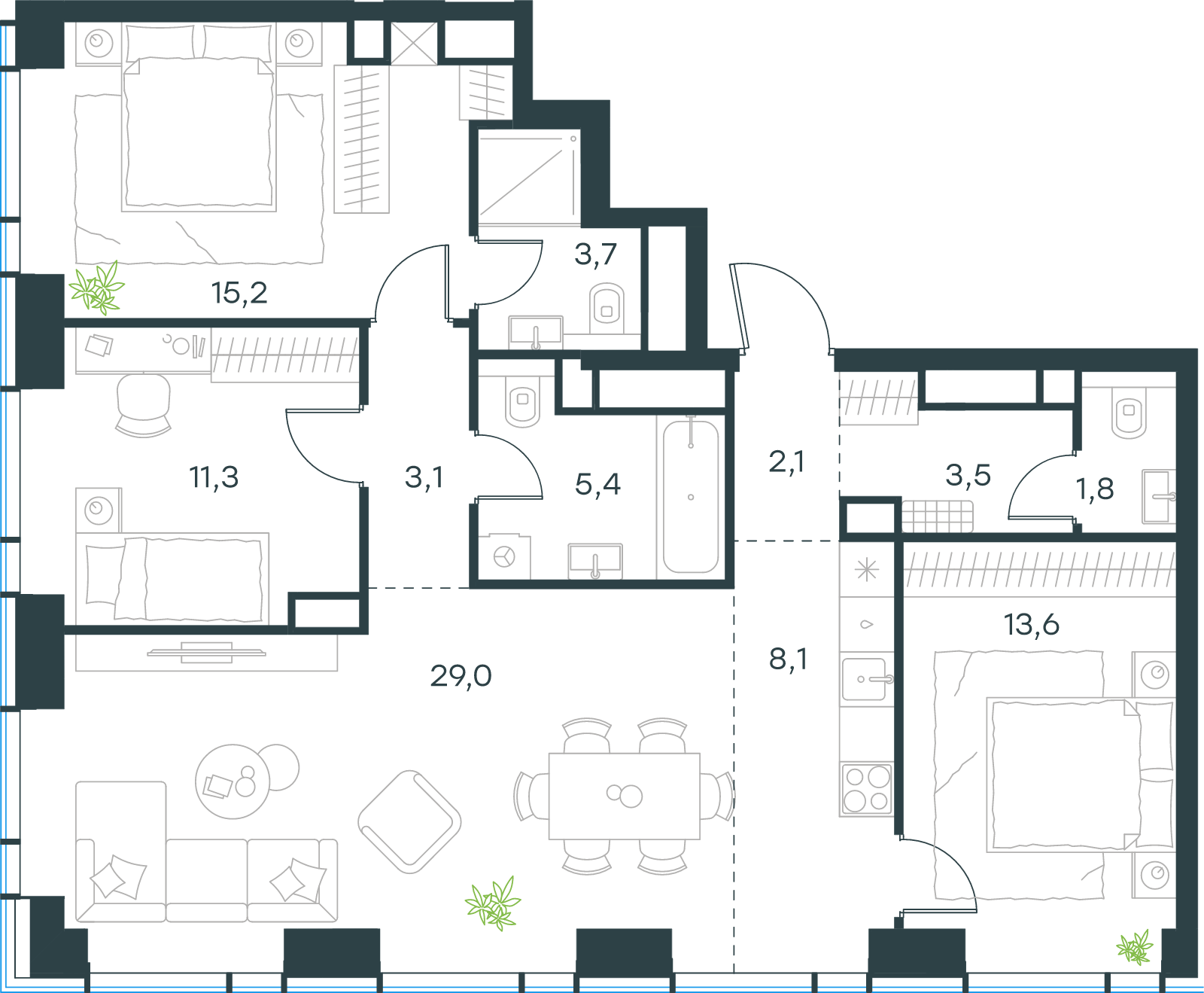 Официальная схема Левел Звенигородская, 96,8 м²