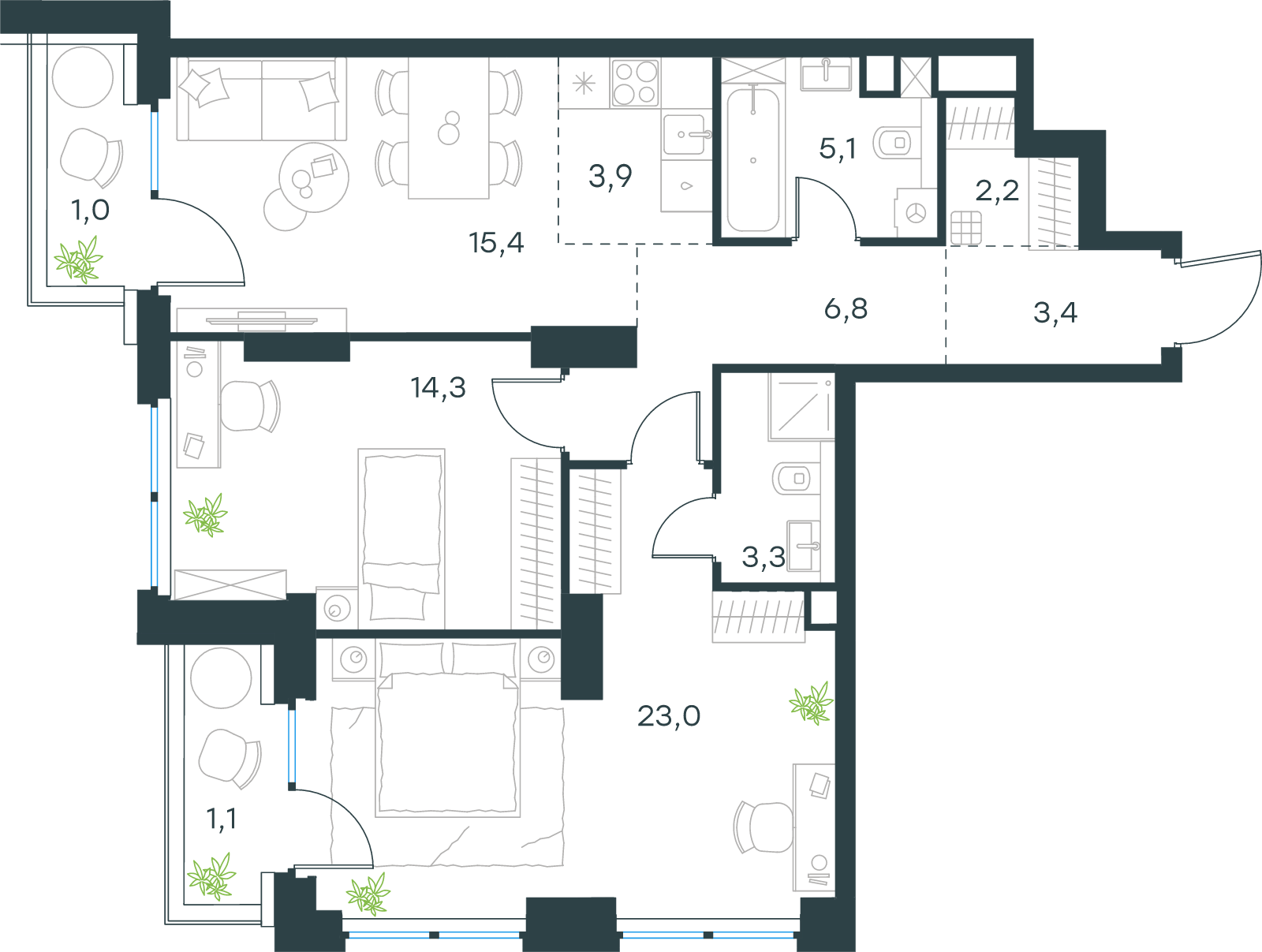 Официальная схема Левел Звенигородская, 79,5 м²