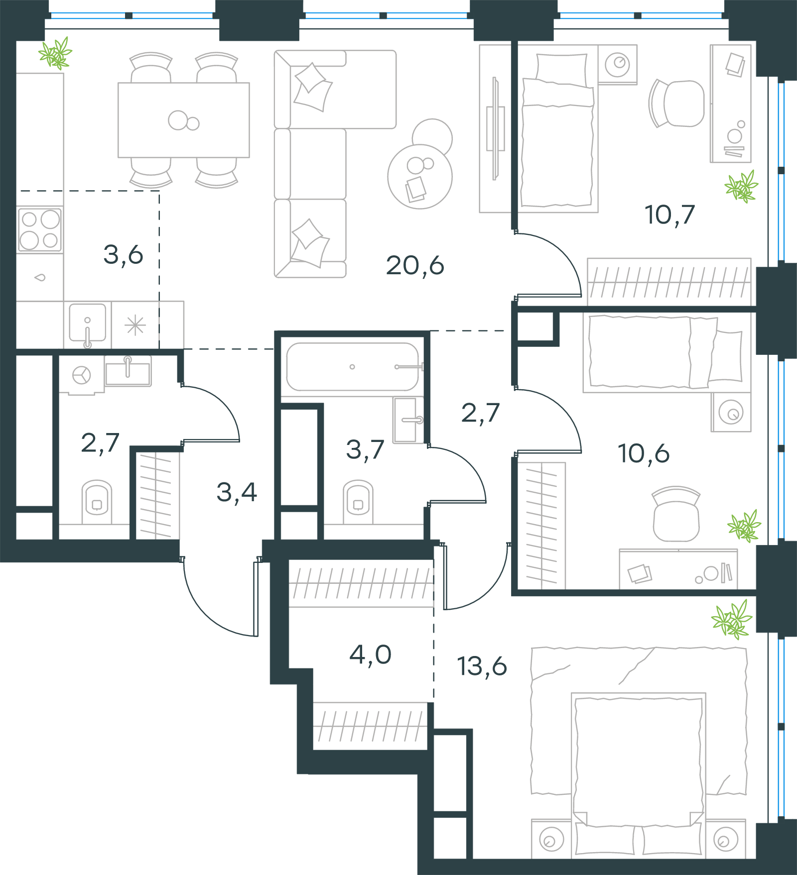 Официальная схема Левел Звенигородская, 75,6 м²