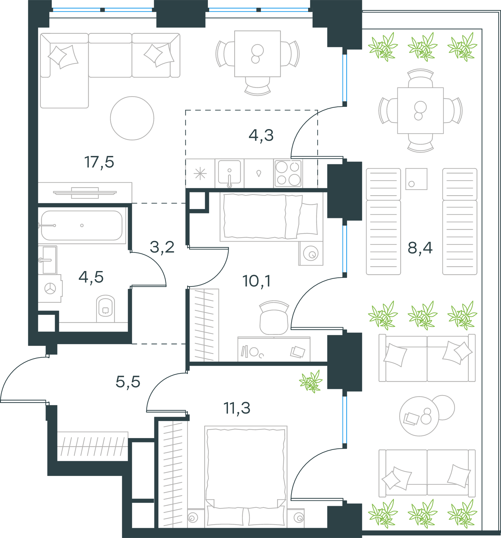 Официальная схема Левел Звенигородская, 64,8 м²