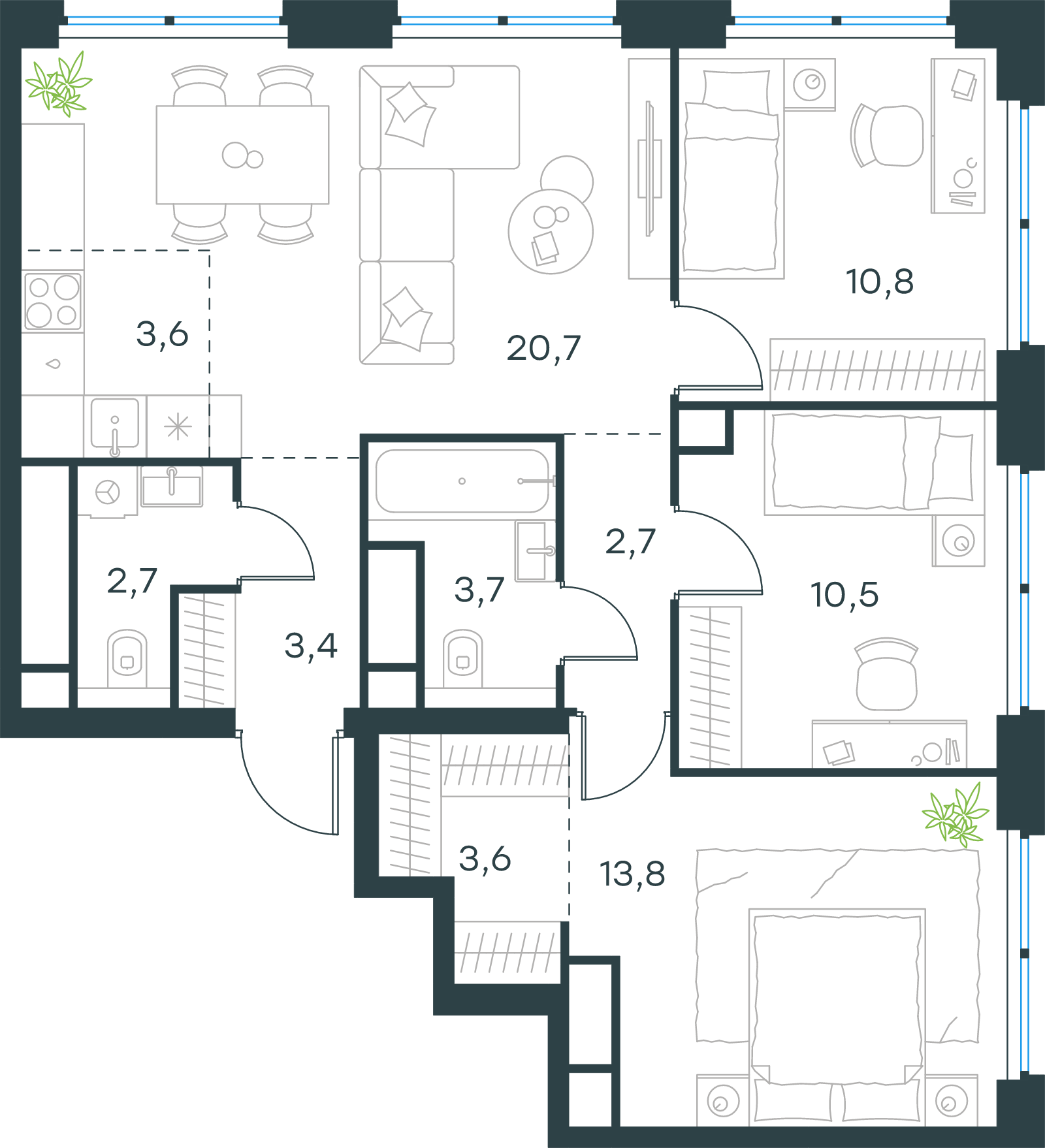 Официальная схема Левел Звенигородская, 75,5 м²