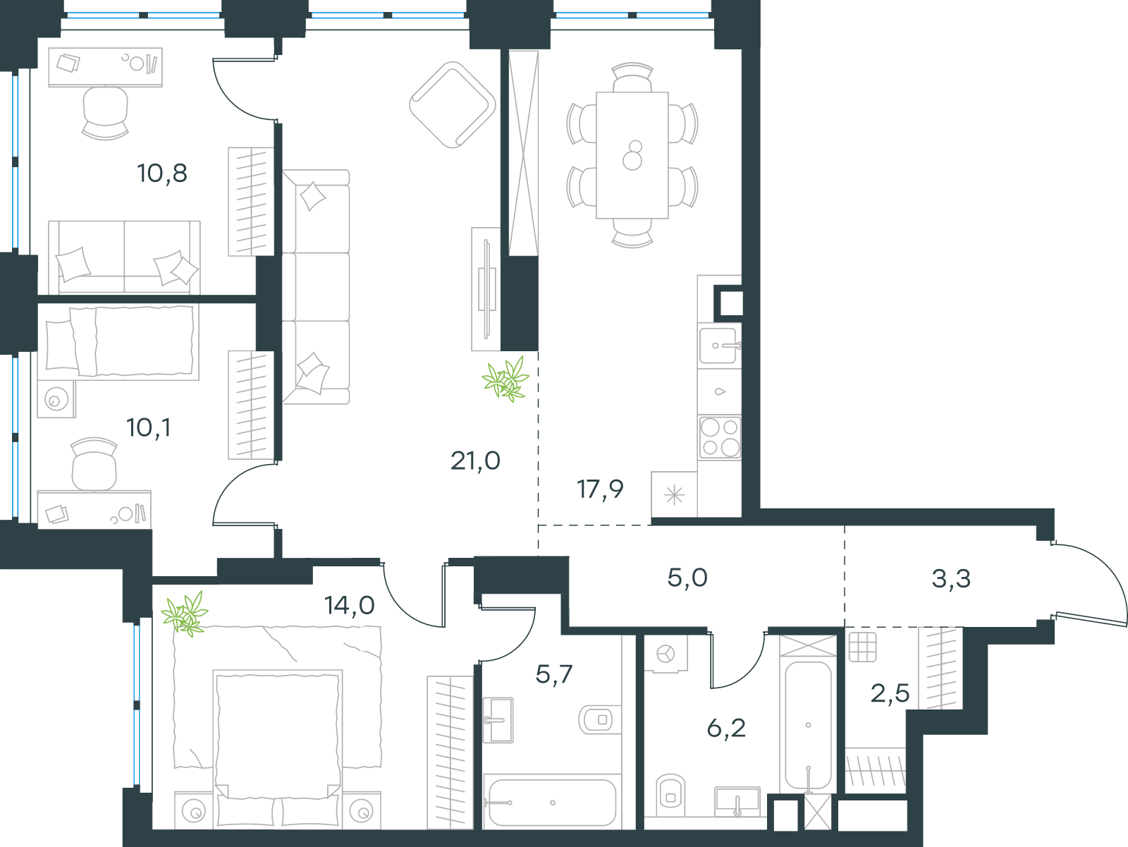 Официальная схема Левел Звенигородская, 96,6 м²