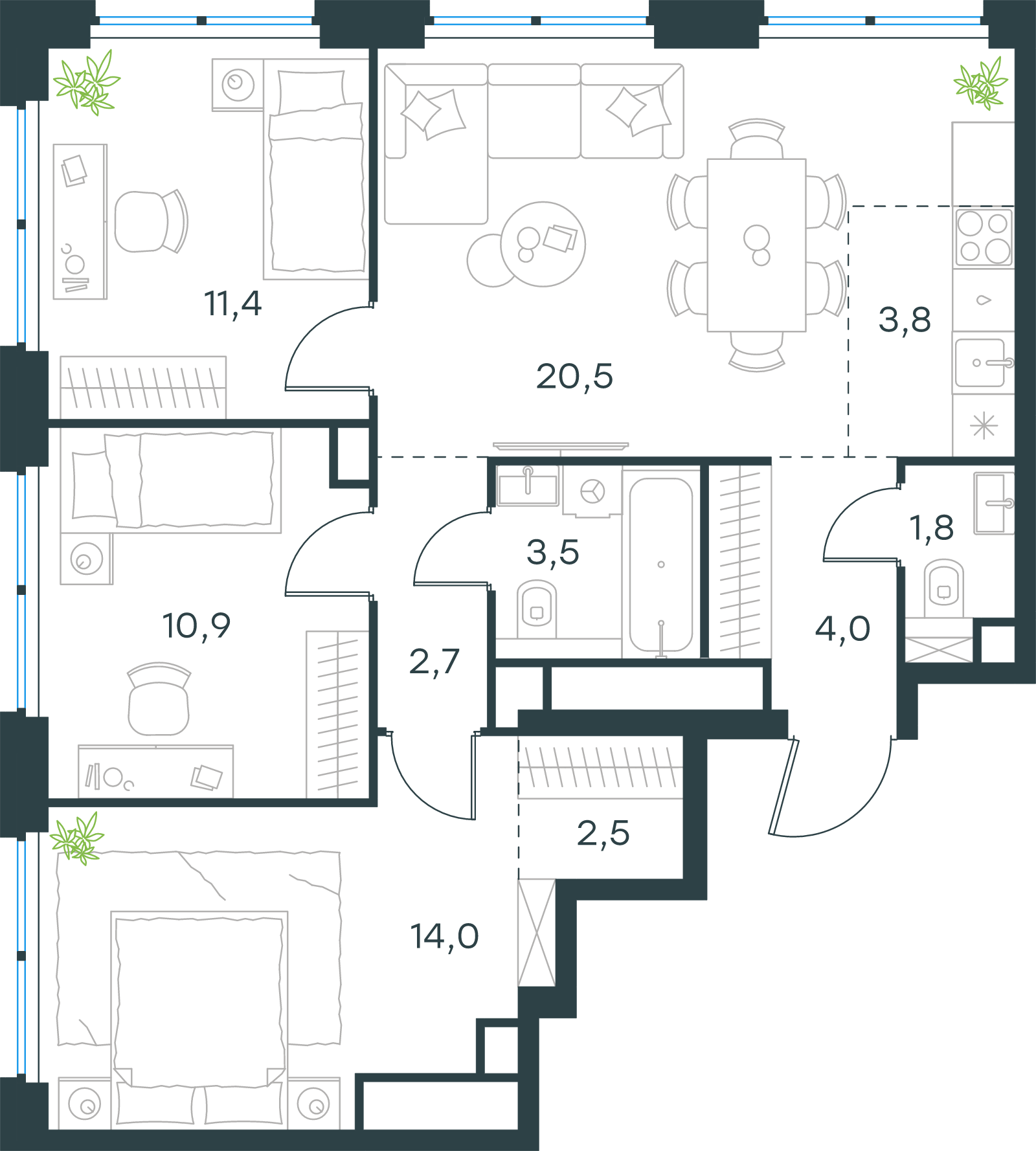 Официальная схема Левел Звенигородская, 75,1 м²