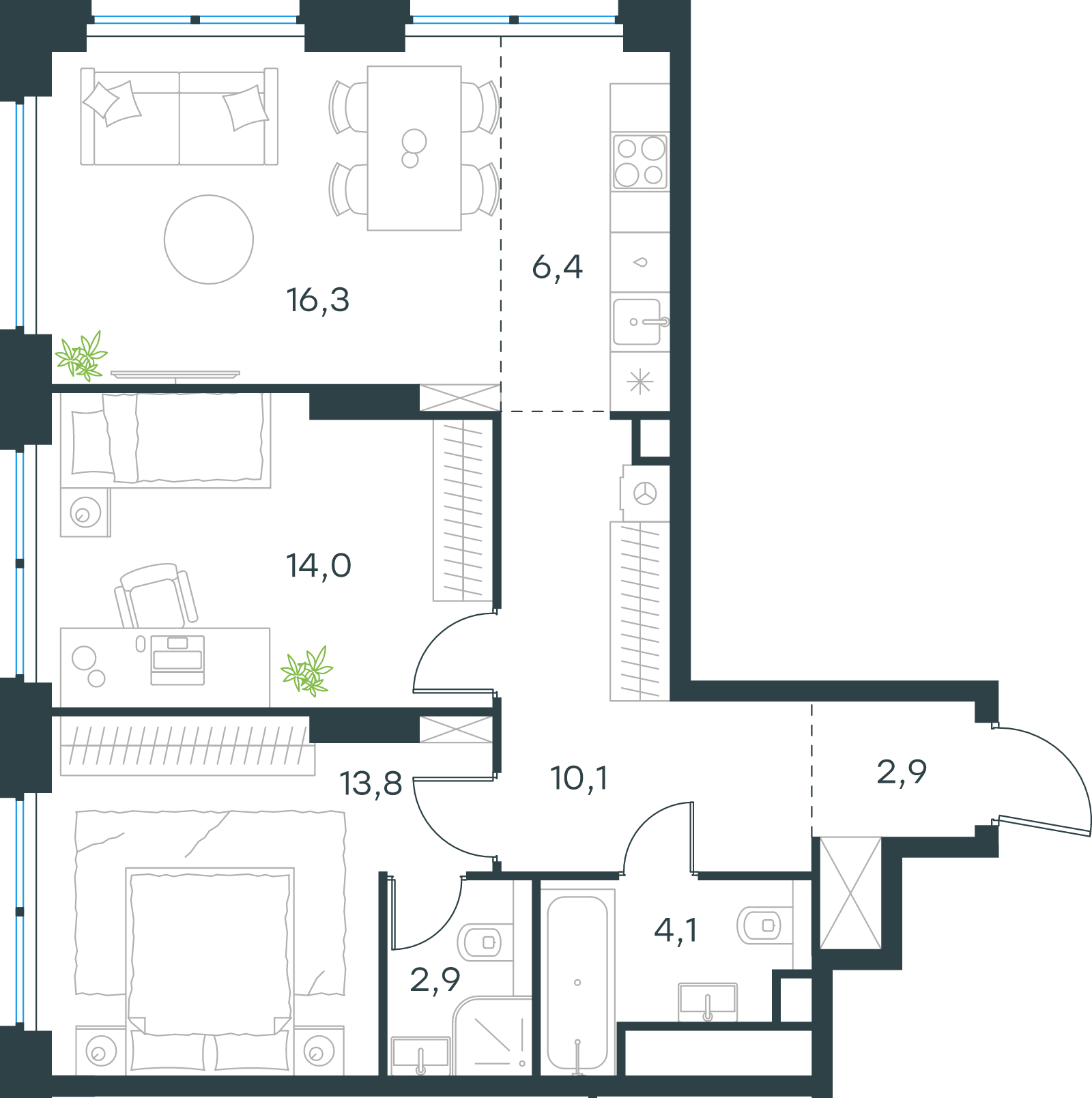 Официальная схема Левел Звенигородская, 70,5 м²