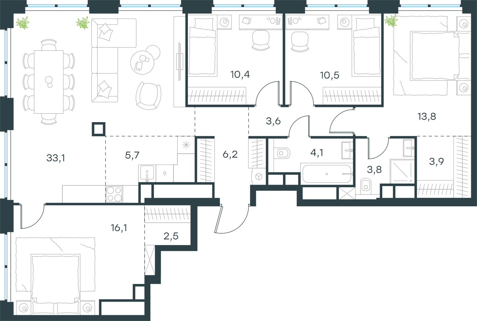 Официальная схема Левел Звенигородская, 113,7 м²