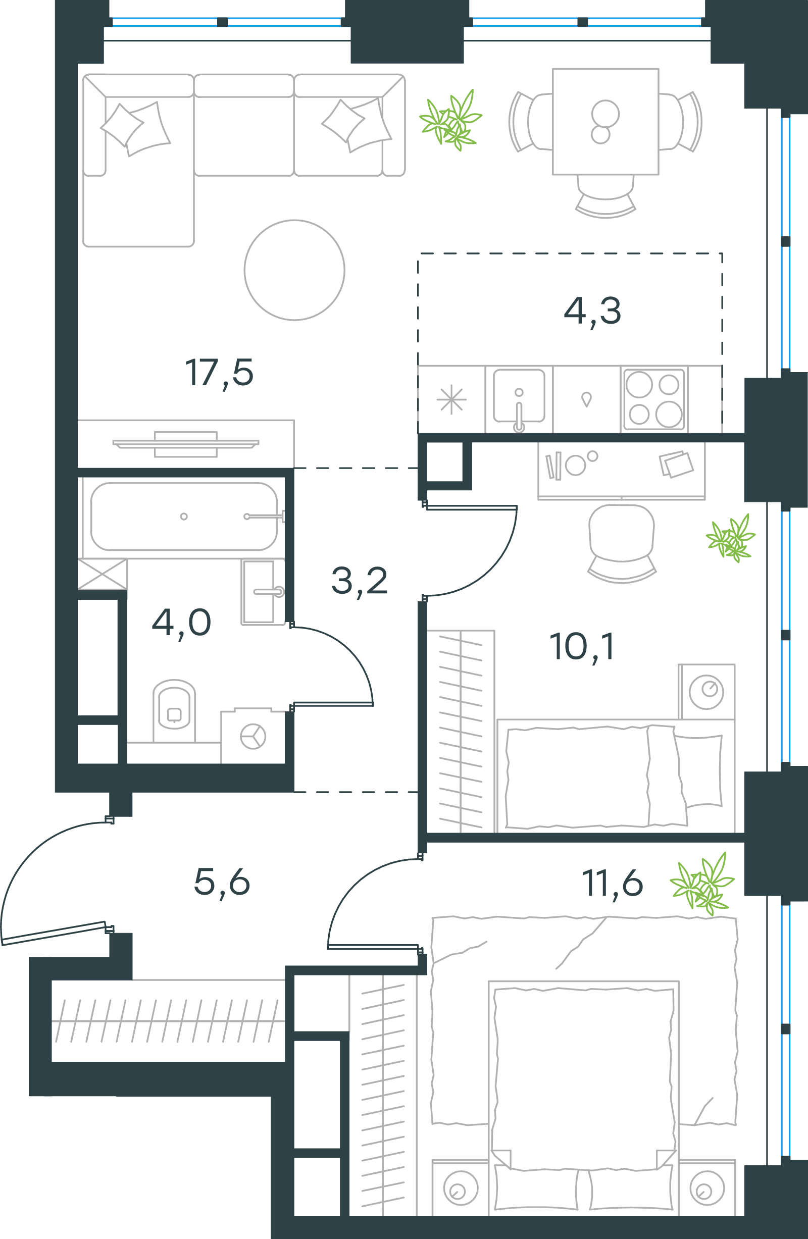 Официальная схема Левел Звенигородская, 56,3 м²