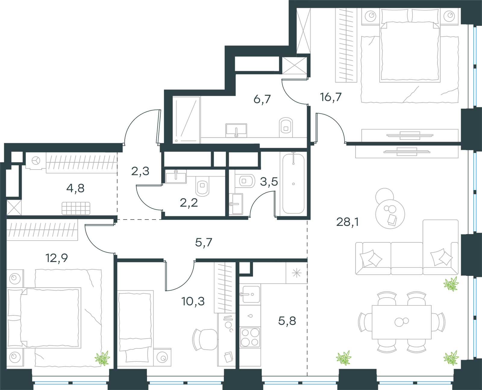 Официальная схема Левел Звенигородская, 99 м²