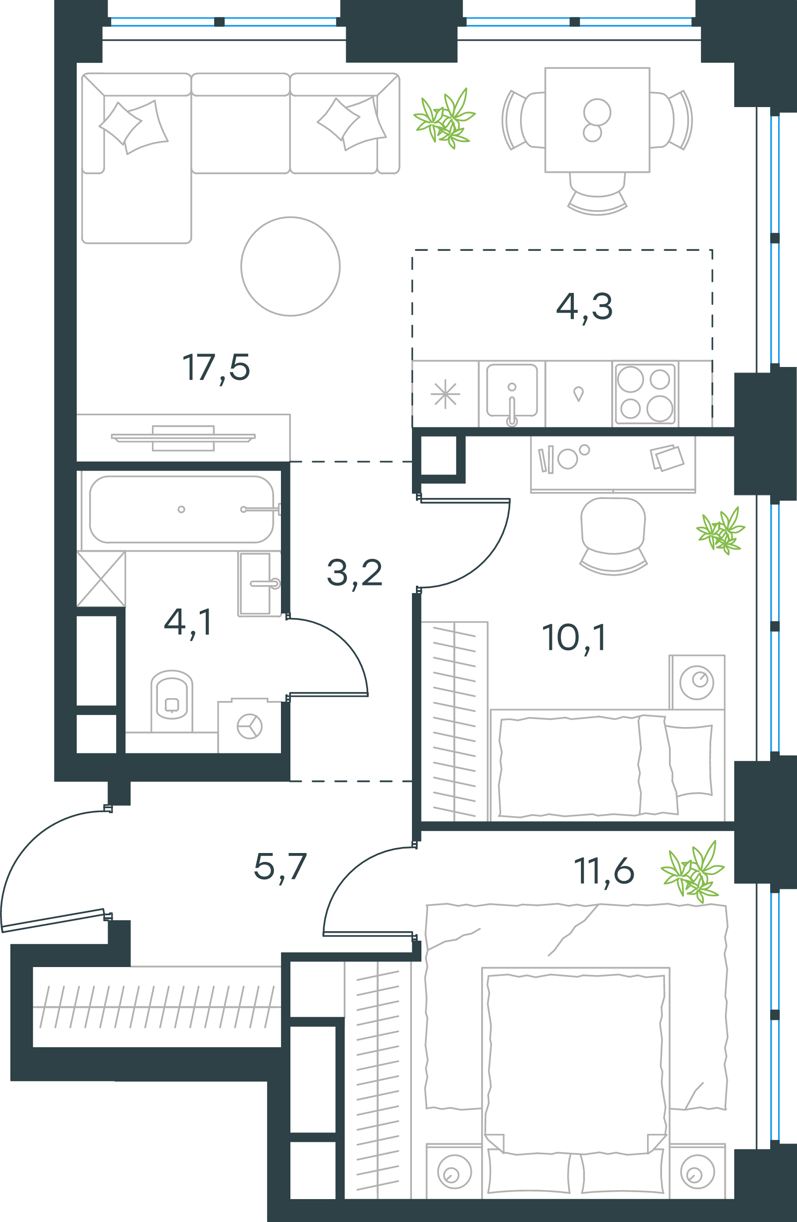 Официальная схема Левел Звенигородская, 56,5 м²