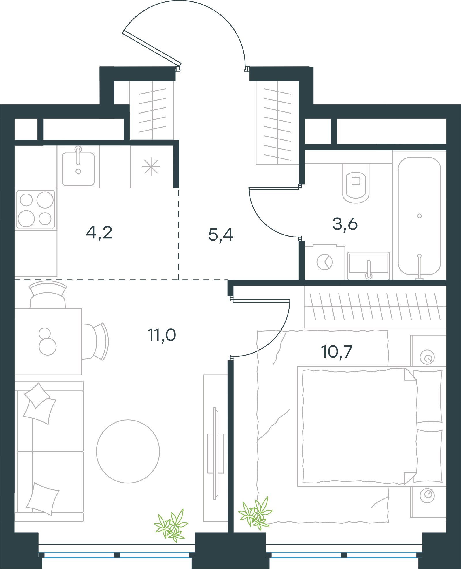 Официальная схема Левел Звенигородская, 34,9 м²