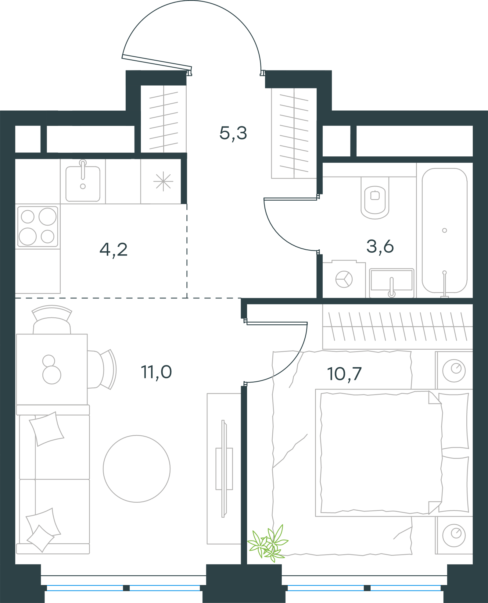 Официальная схема Левел Звенигородская, 34,8 м²
