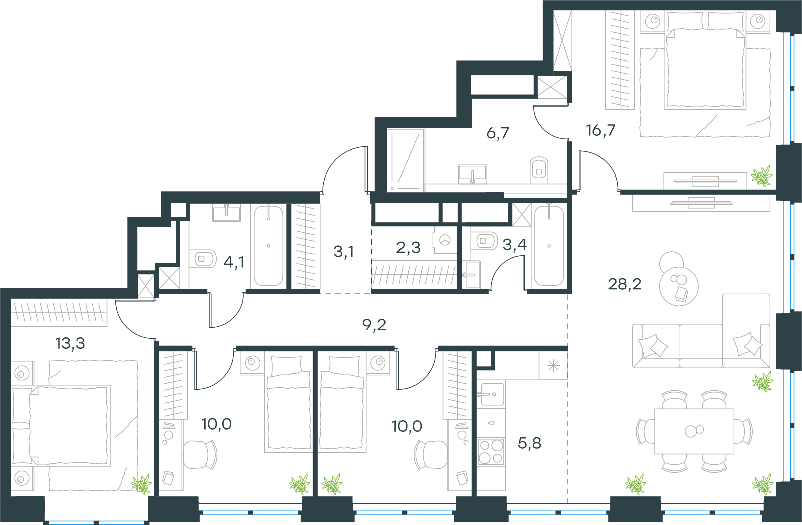 Официальная схема Левел Звенигородская, 112,8 м²