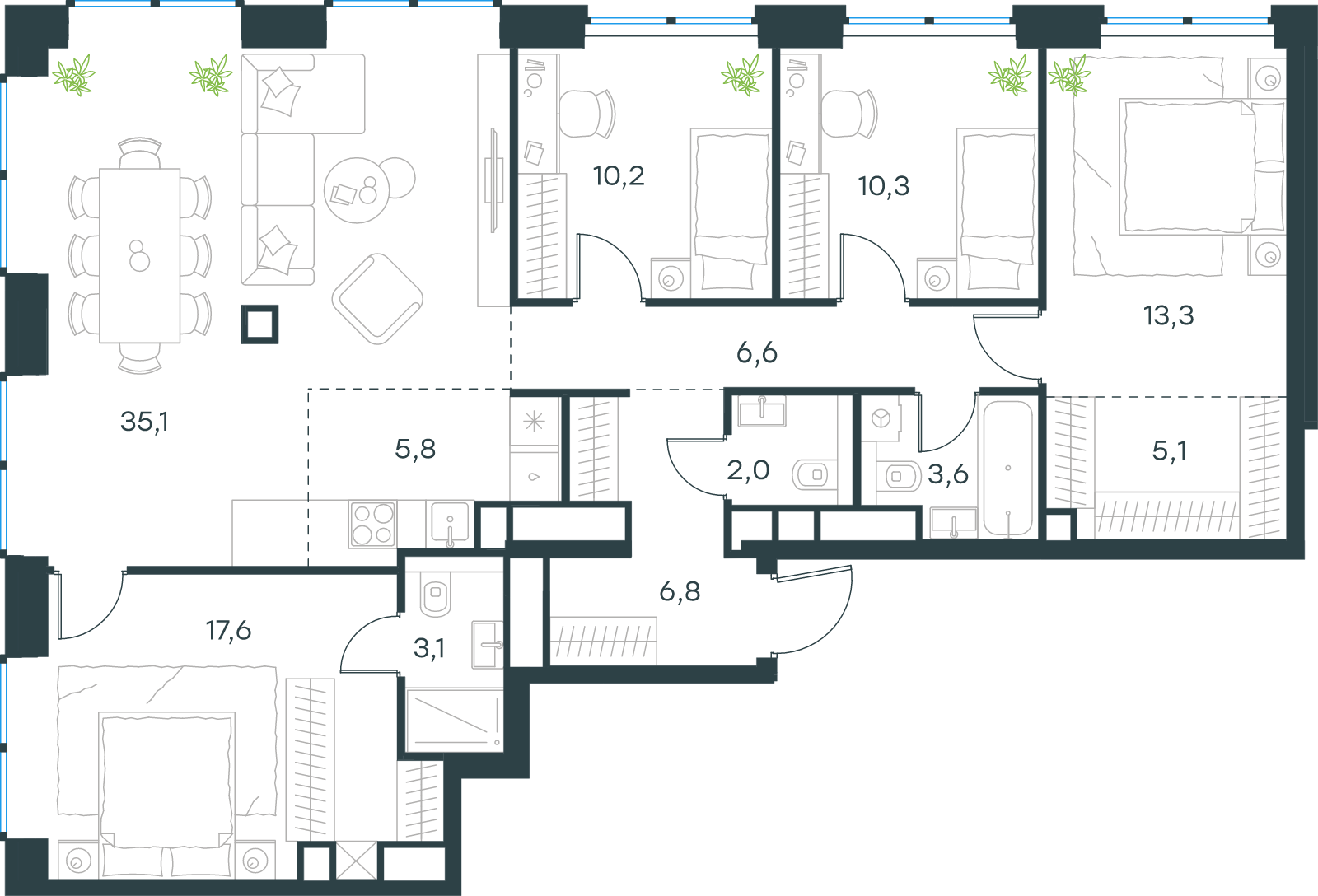 Официальная схема Левел Звенигородская, 119,5 м²
