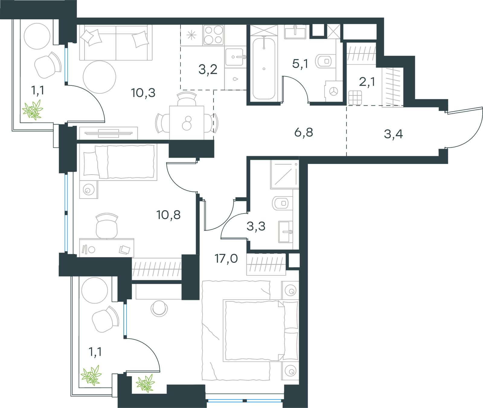 Официальная схема Левел Звенигородская, 64,2 м²