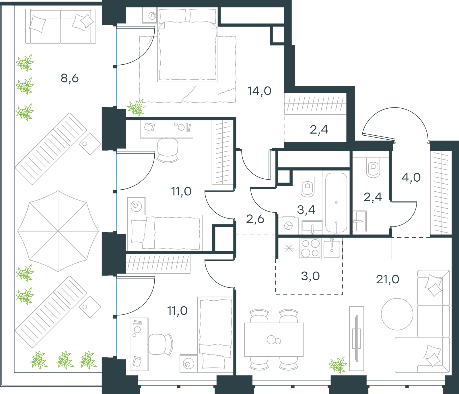 Официальная схема Левел Звенигородская, 83,4 м²