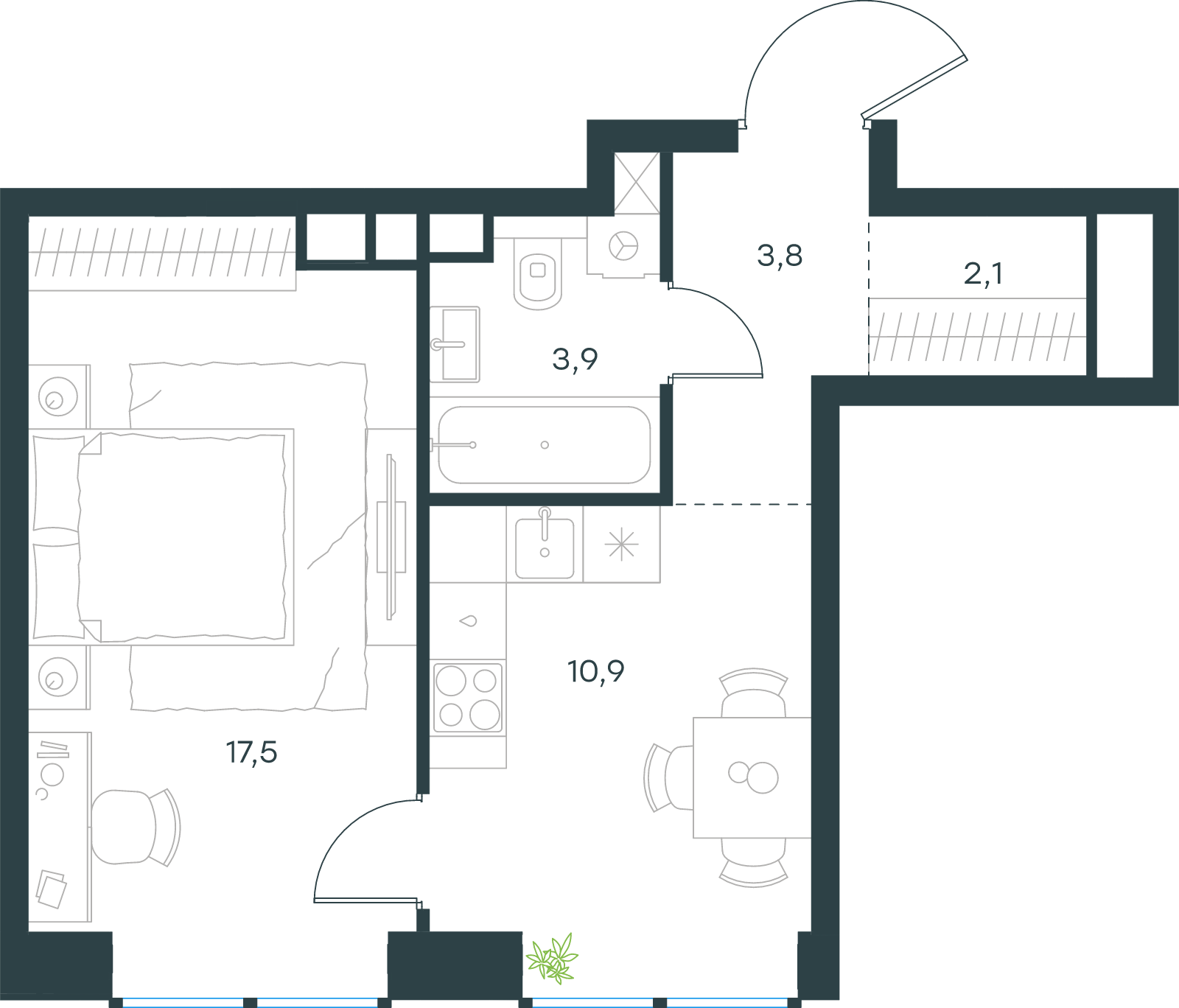 Официальная схема Левел Звенигородская, 38,2 м²