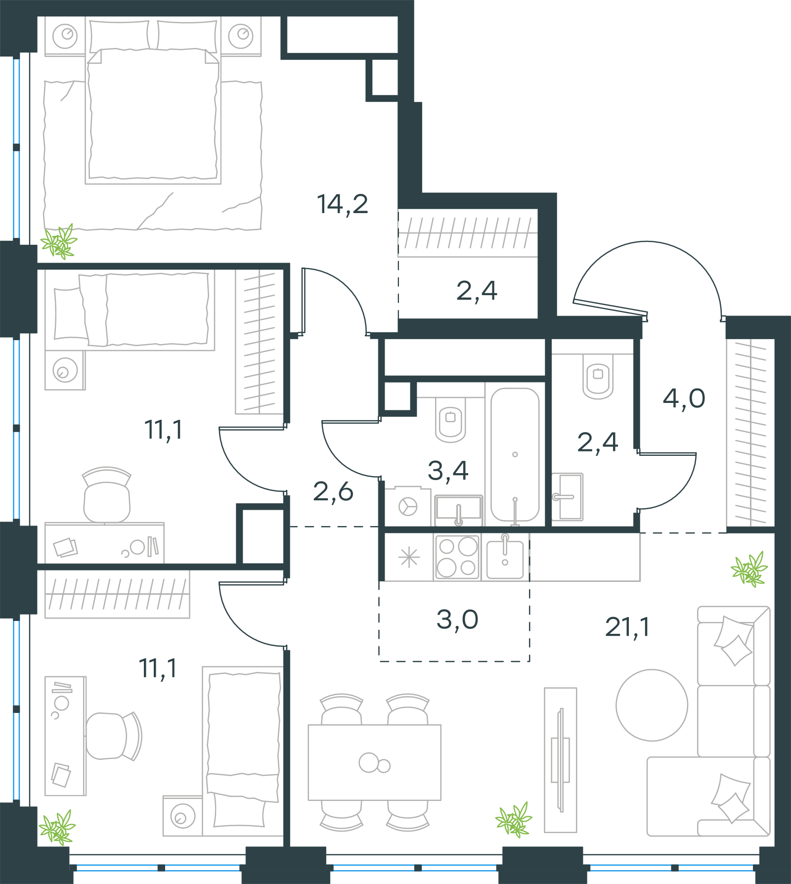Официальная схема Левел Звенигородская, 75,3 м²